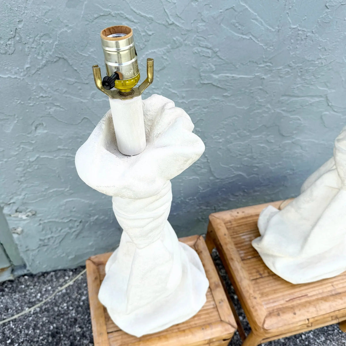 John Dickinson-Style Draped and Knotted Plaster Table Lamps - A Pair Dolphin & Flamingo