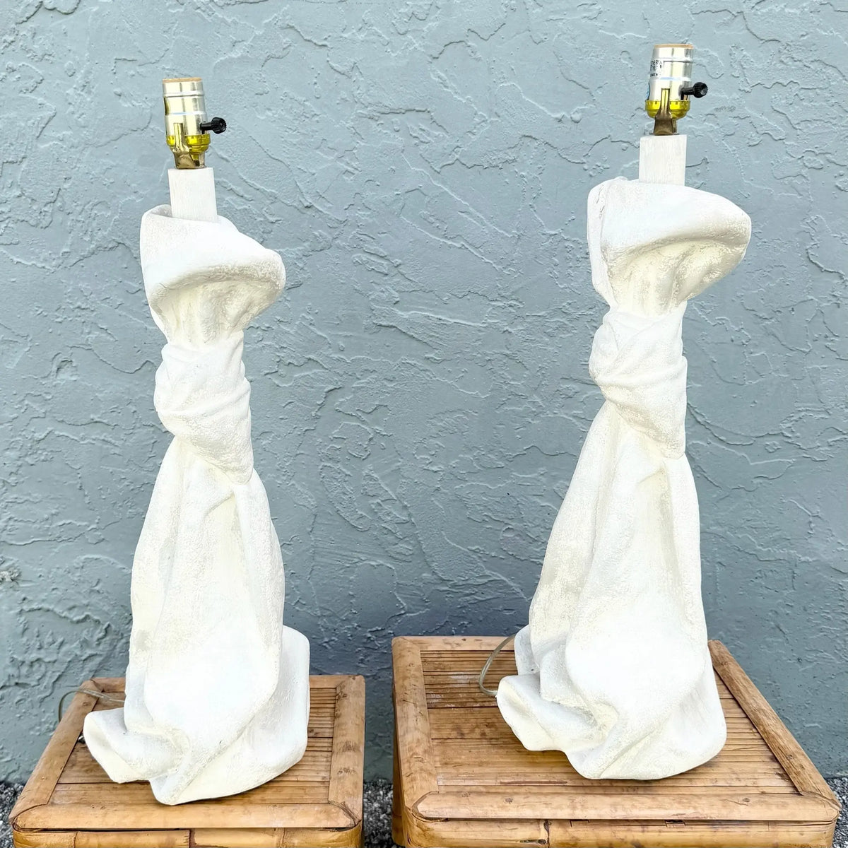 John Dickinson-Style Draped and Knotted Plaster Table Lamps - A Pair Dolphin & Flamingo