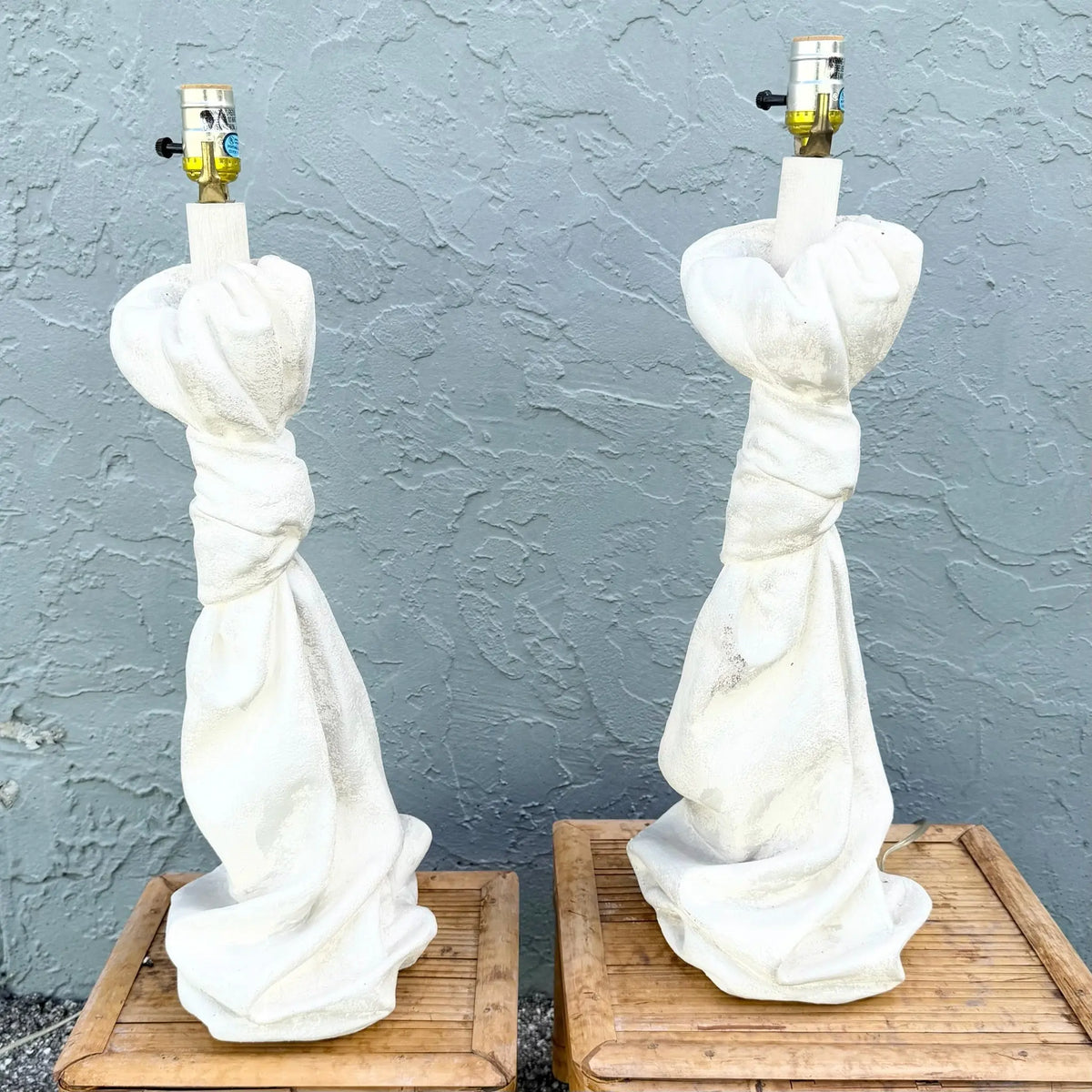 John Dickinson-Style Draped and Knotted Plaster Table Lamps - A Pair Dolphin & Flamingo