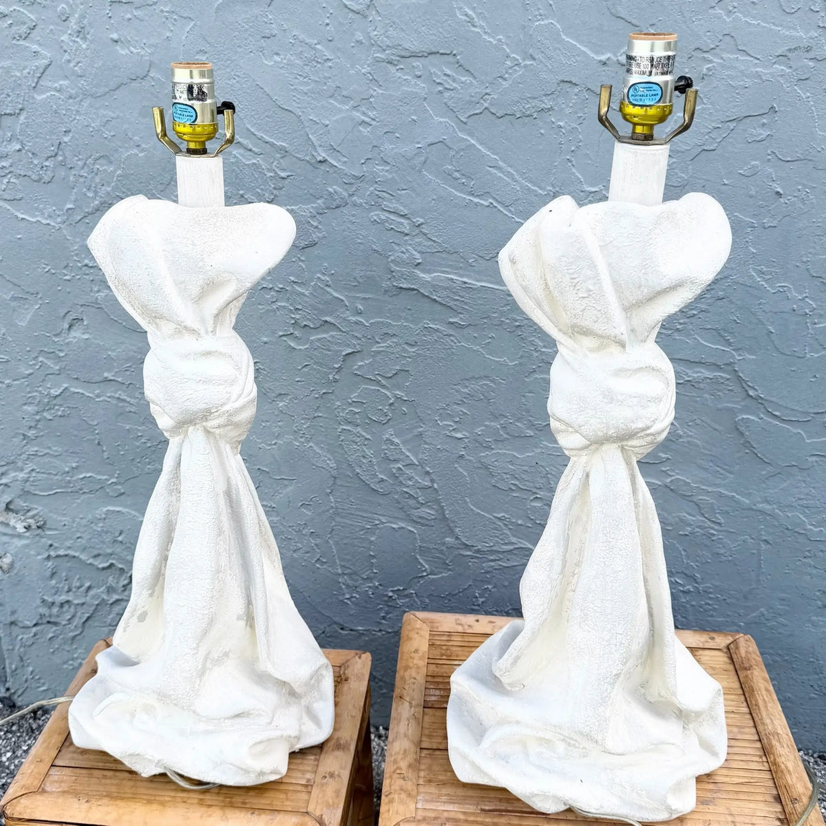 John Dickinson-Style Draped and Knotted Plaster Table Lamps - A Pair Dolphin & Flamingo