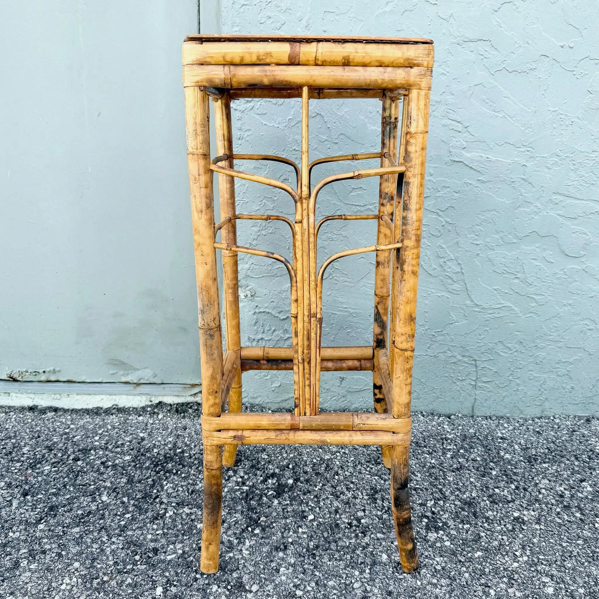 Vintage Burnt Tortoise Bamboo Plant Stand / Pedestal Dolphin & Flamingo