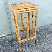 Vintage Burnt Tortoise Bamboo Plant Stand / Pedestal Dolphin & Flamingo