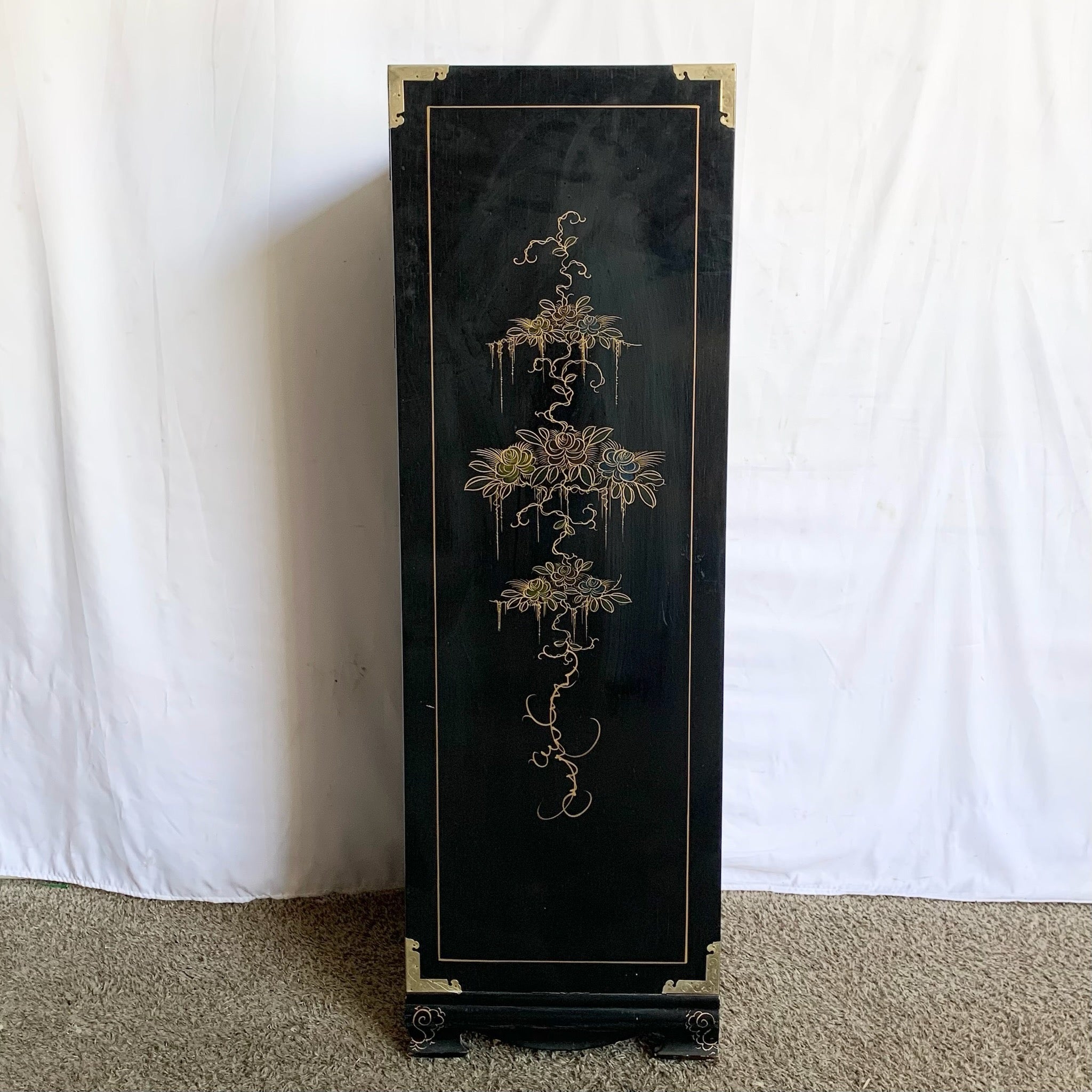 Vintage Chinese Hand Painted Black Lingerie Chest/Highboy With Gold Accents
