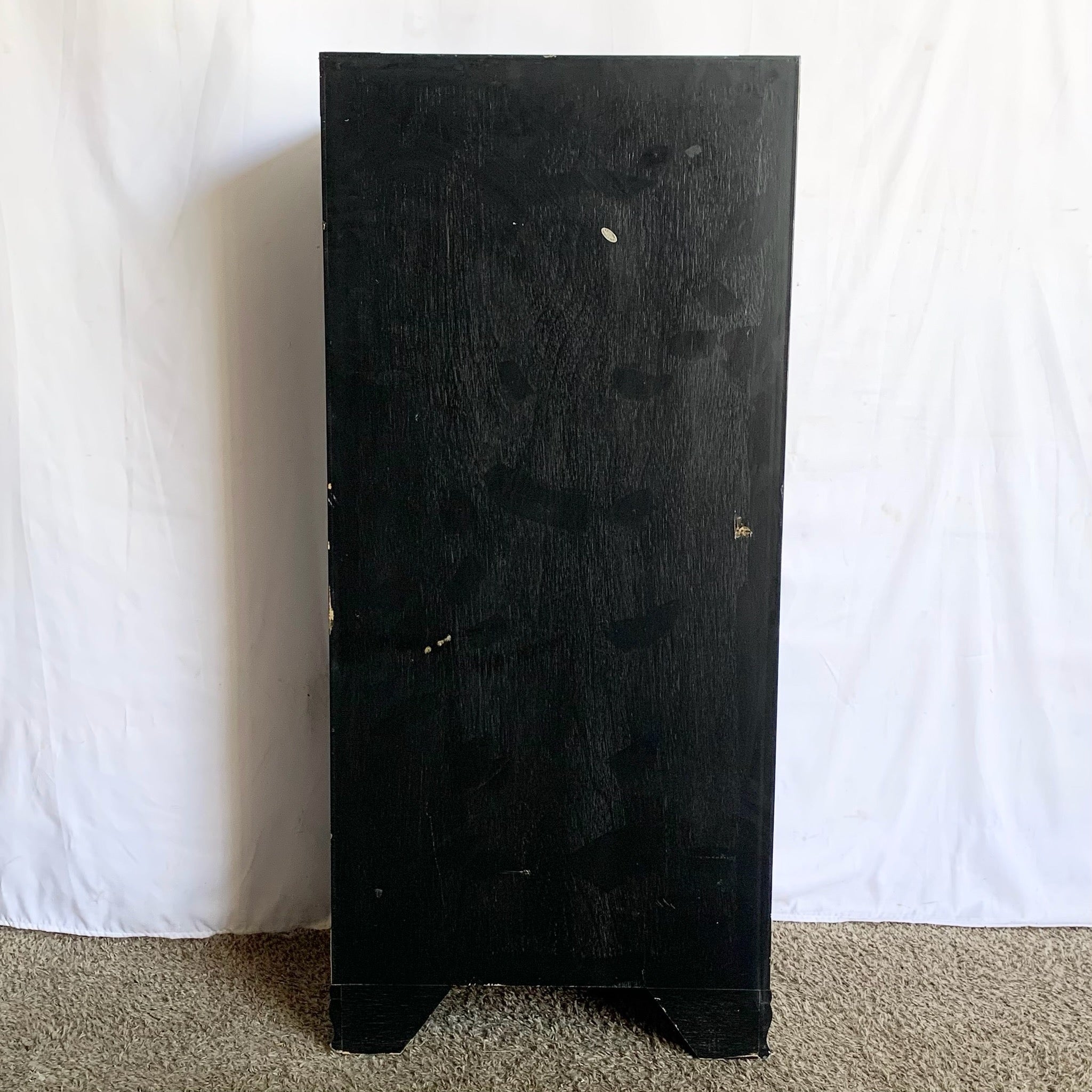 Vintage Chinese Hand Painted Black Lingerie Chest/Highboy With Gold Accents
