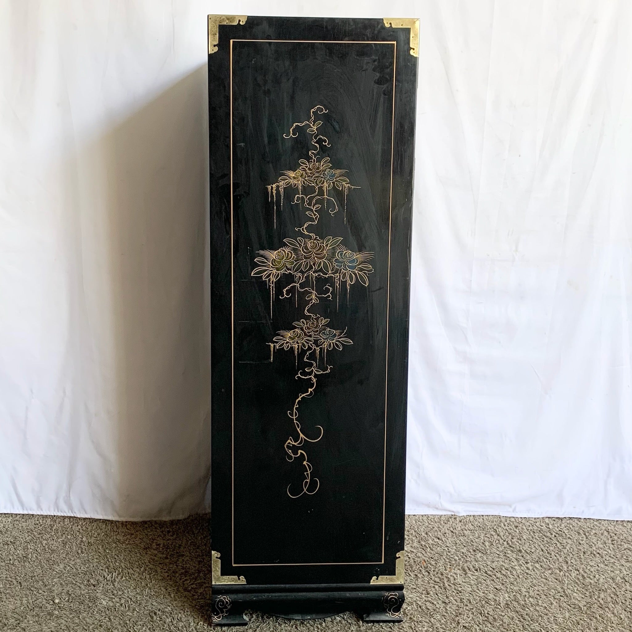 Vintage Chinese Hand Painted Black Lingerie Chest/Highboy With Gold Accents
