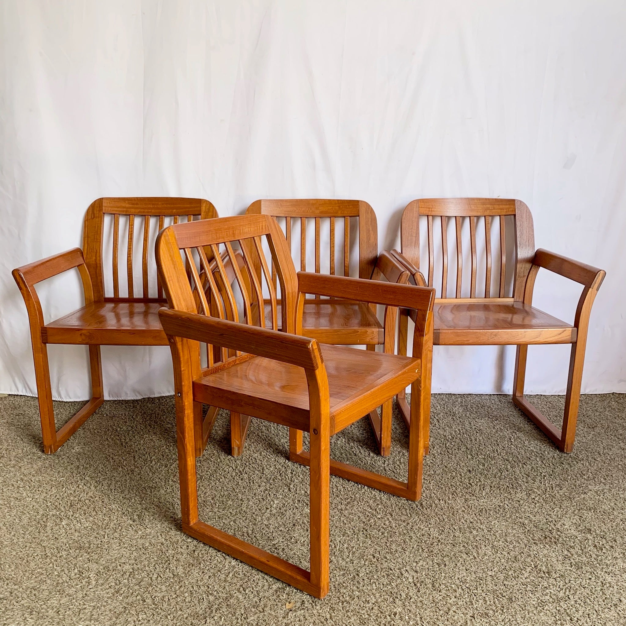 Mid Century Modern Teak Dining Arm Chairs - Set of 4