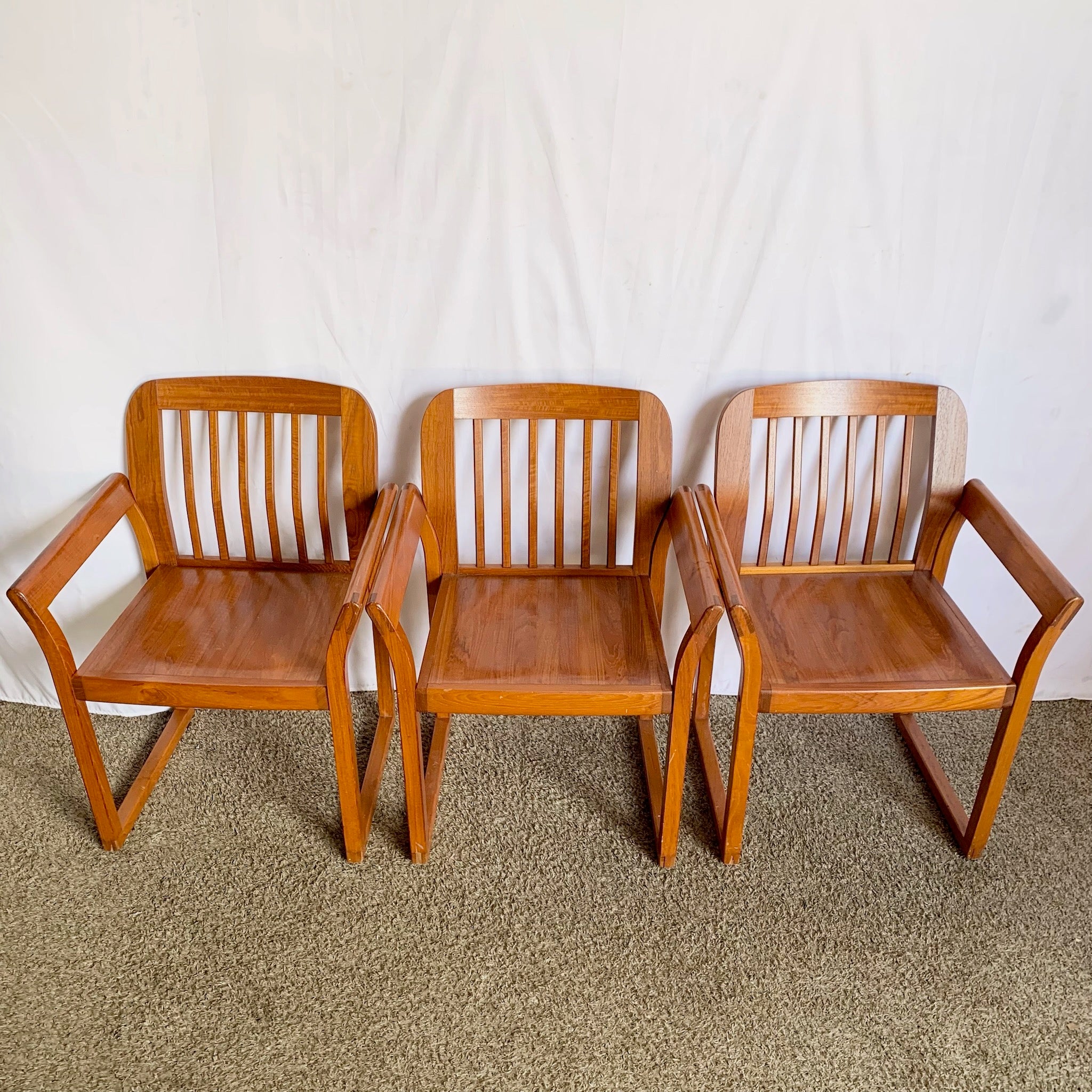 Mid Century Modern Teak Dining Arm Chairs - Set of 4