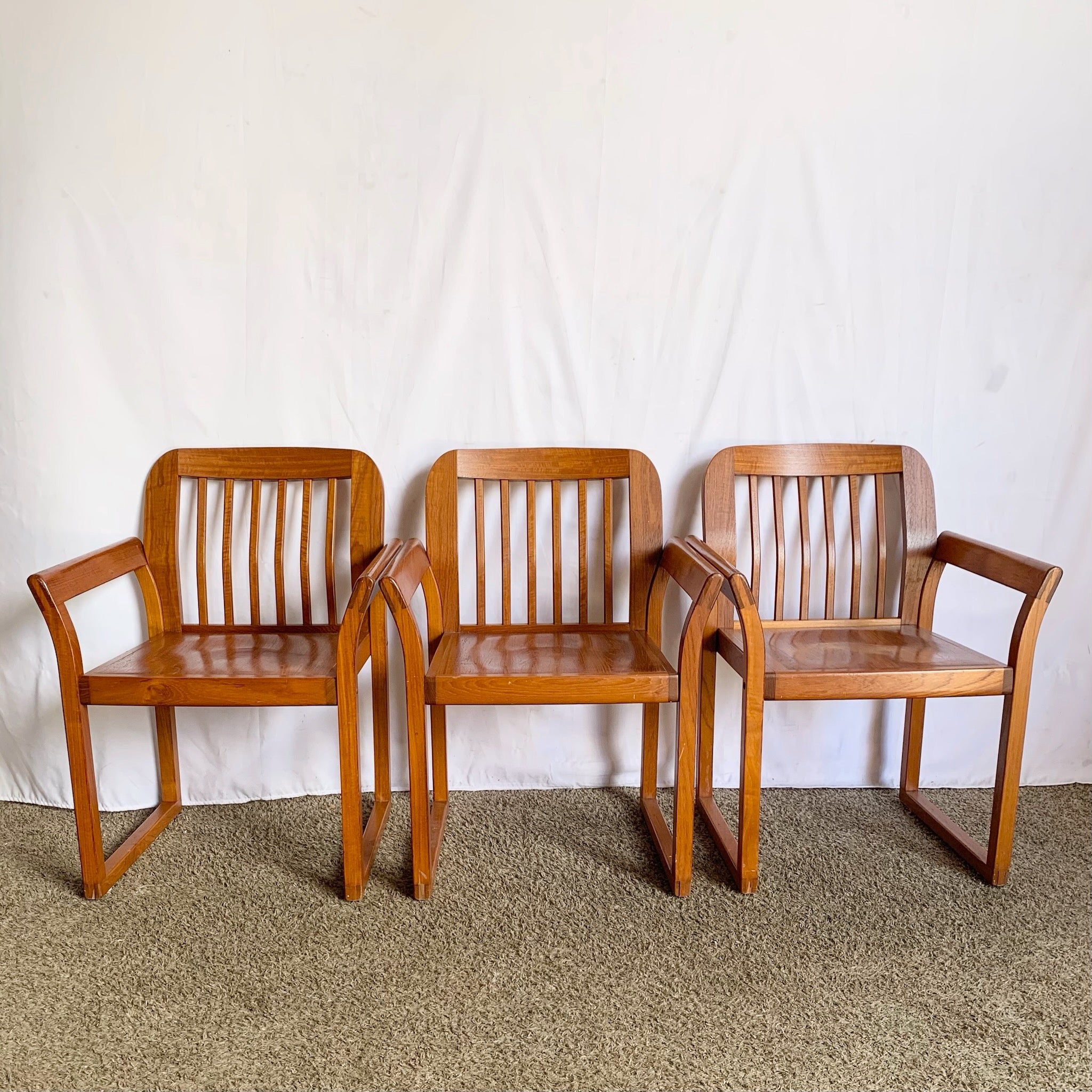 Mid Century Modern Teak Dining Arm Chairs - Set of 4