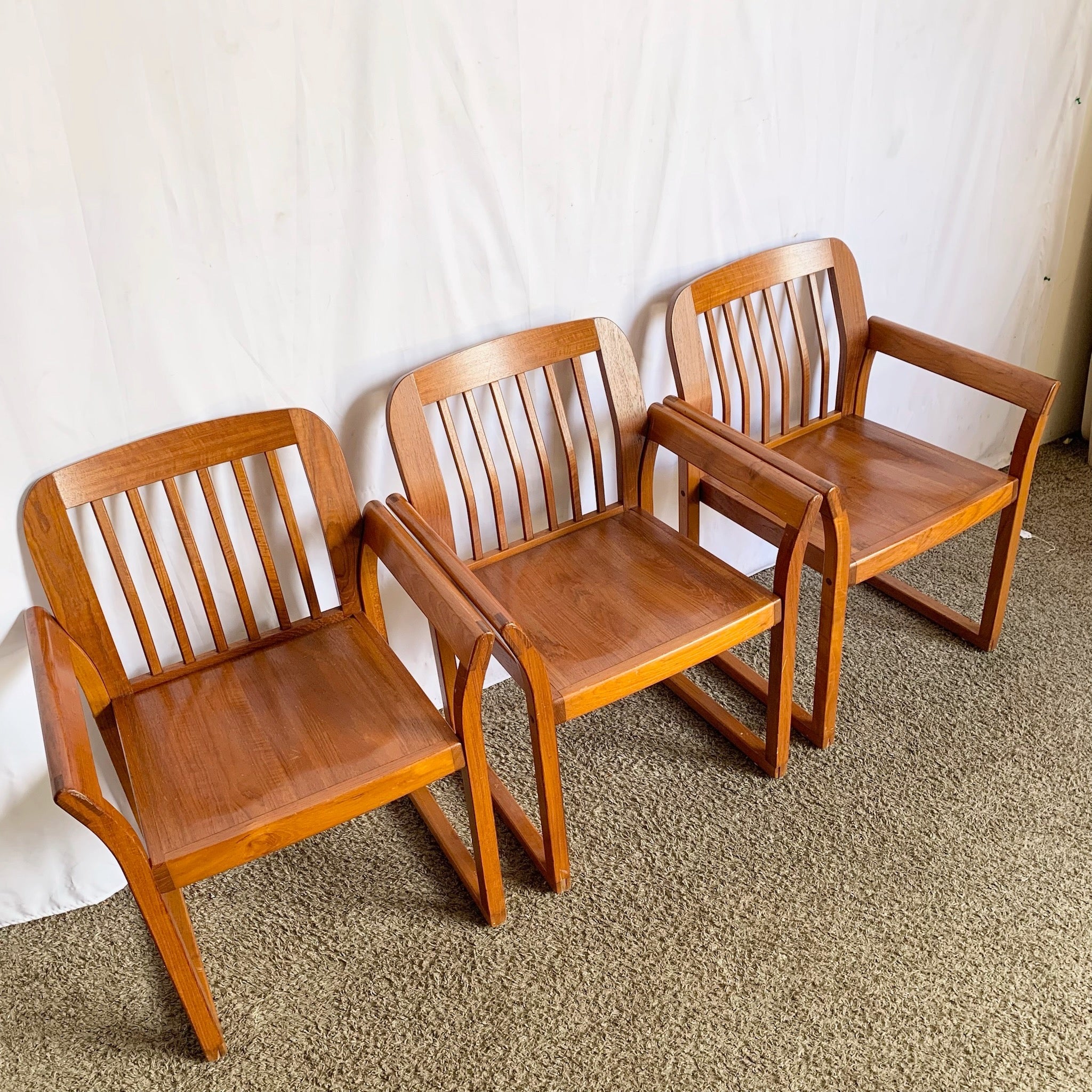 Mid Century Modern Teak Dining Arm Chairs - Set of 4