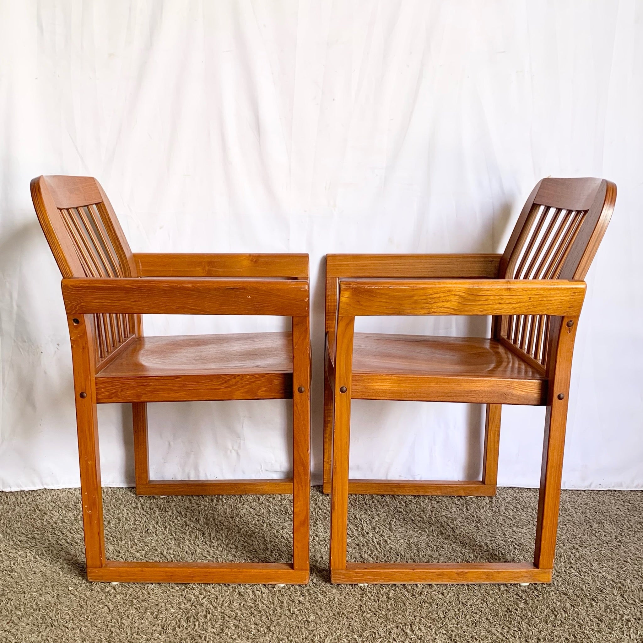 Mid Century Modern Teak Dining Arm Chairs - Set of 4