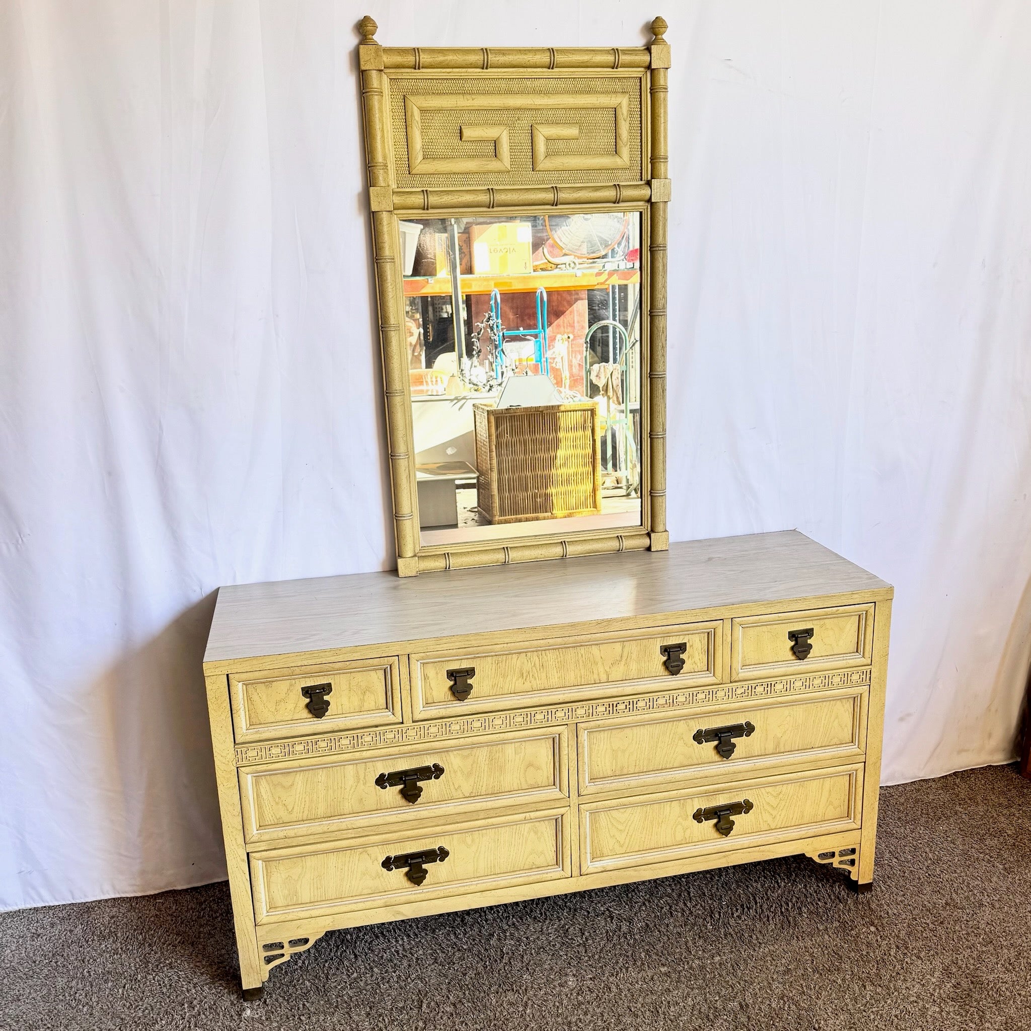 Vintage Chinoiserie “Shanglrila” Dresser With Mirror by Dixie