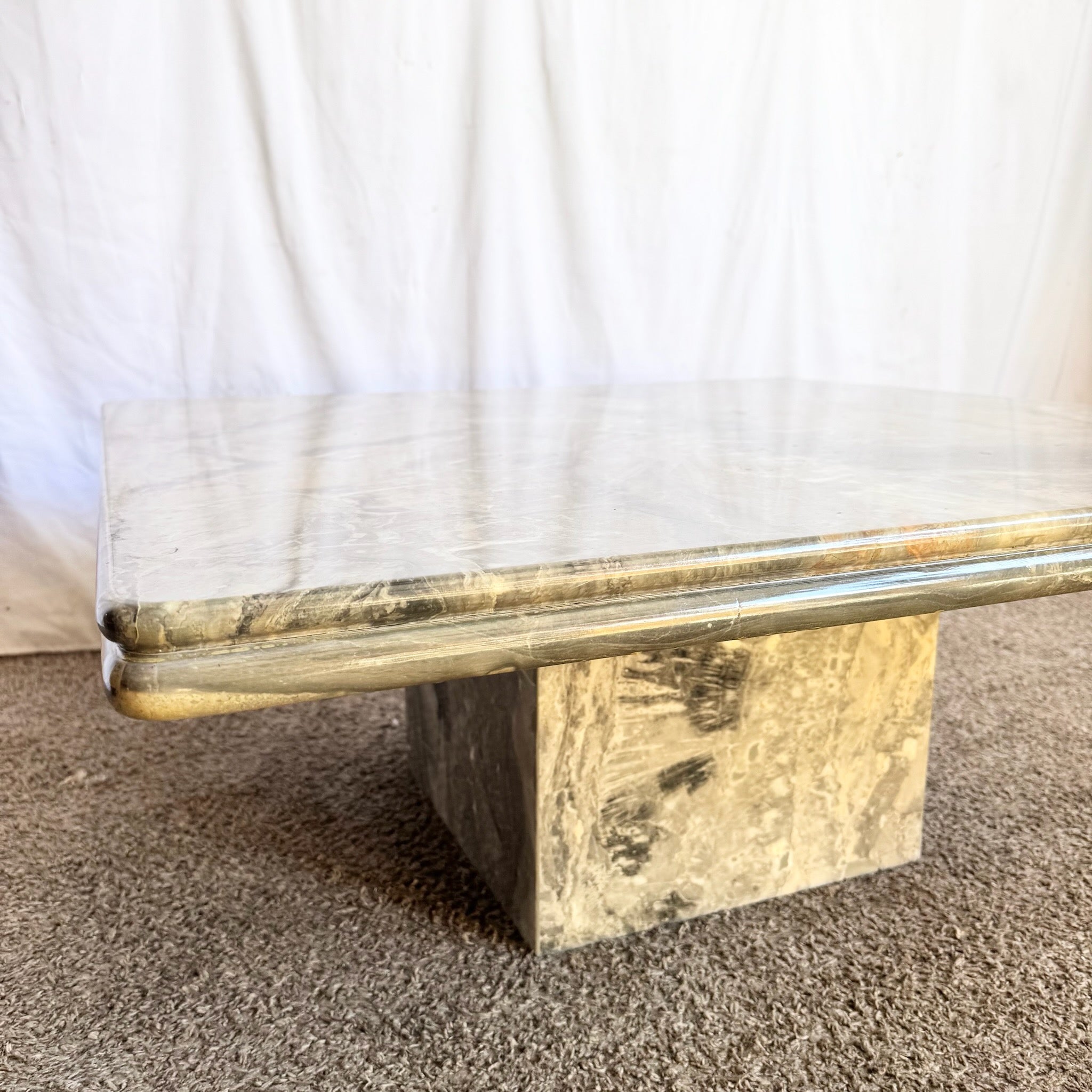 Vintage Charcoal Marble Square Top Coffee Table