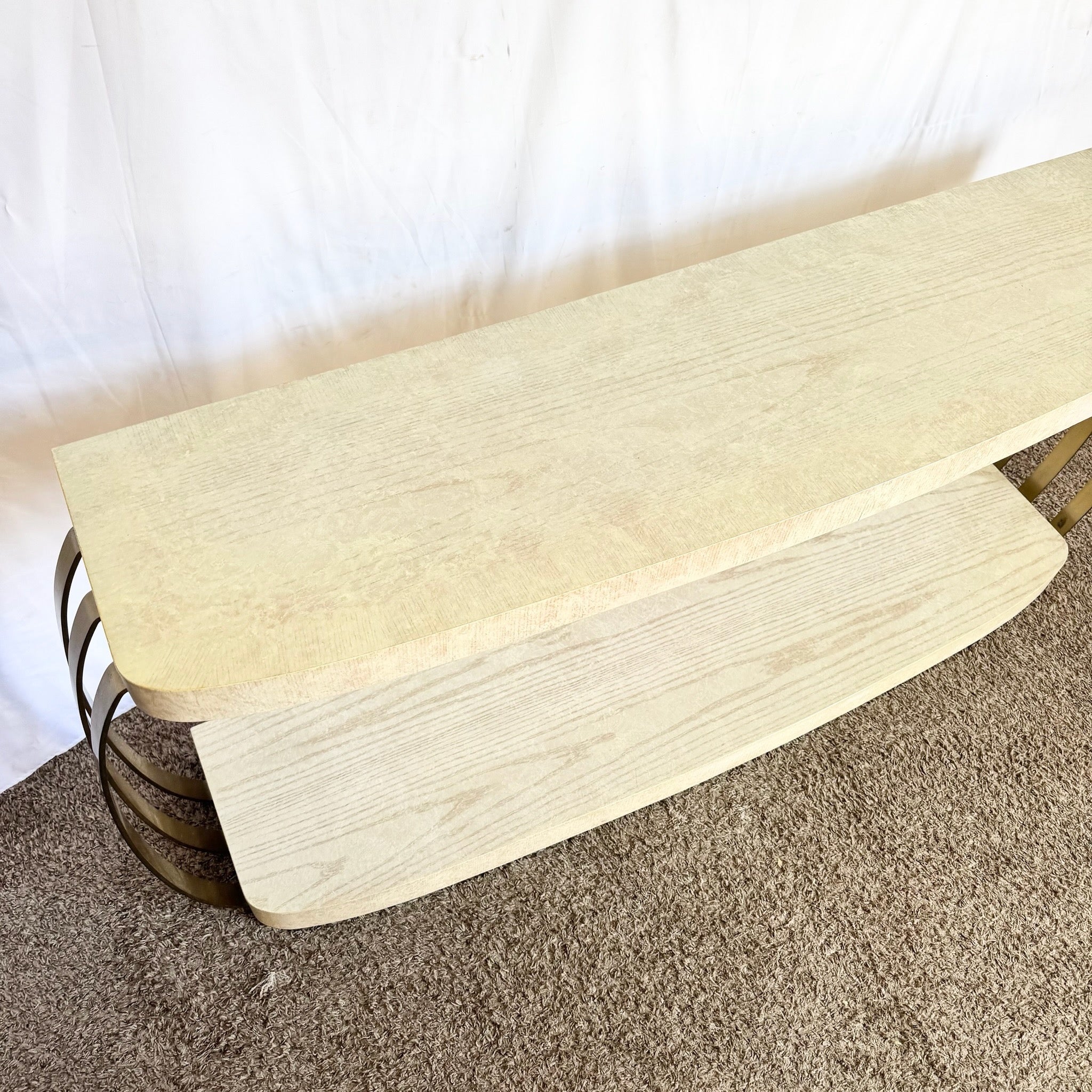 Postmodern Brushed Brass and Cerused Oak Console Table by Henredon