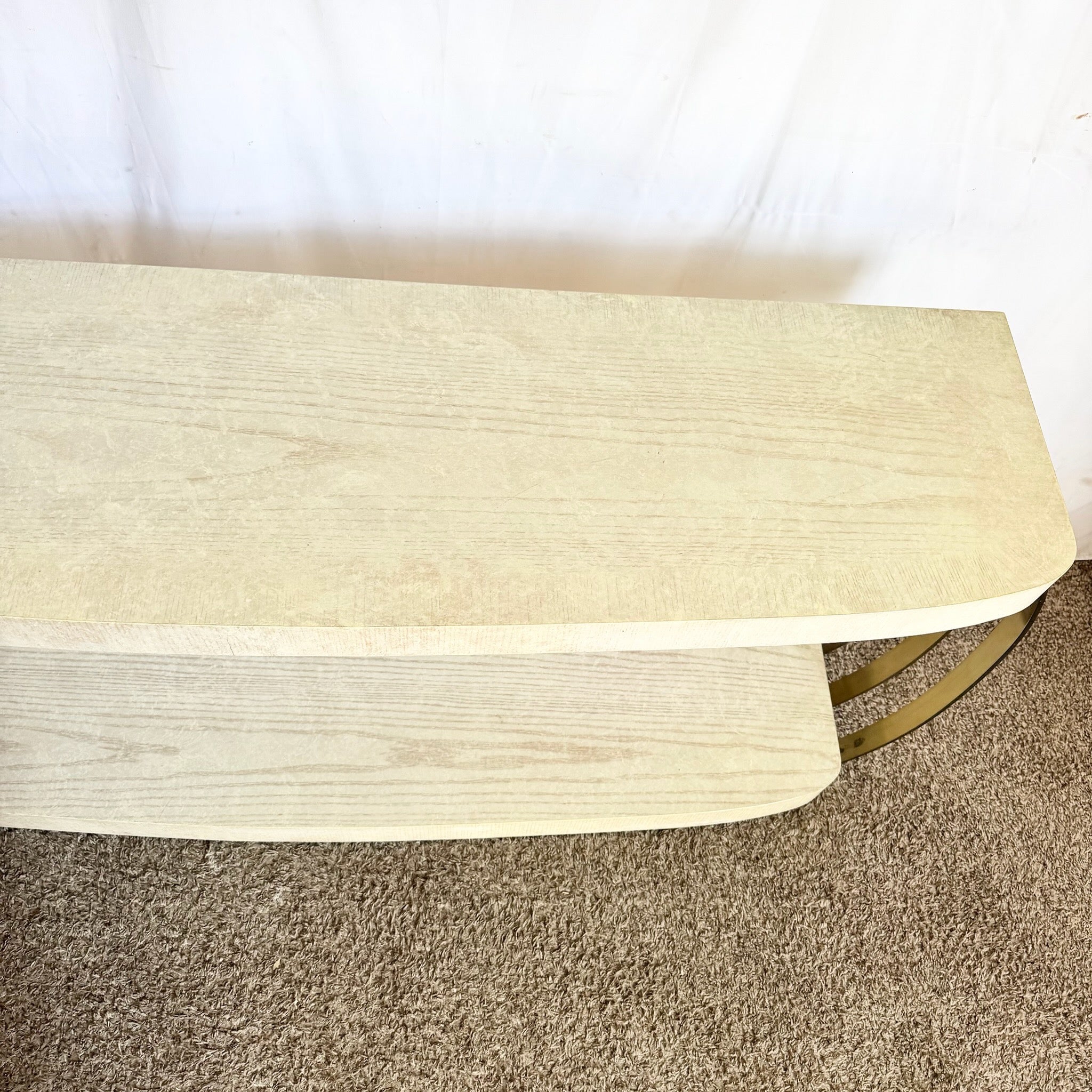 Postmodern Brushed Brass and Cerused Oak Console Table by Henredon