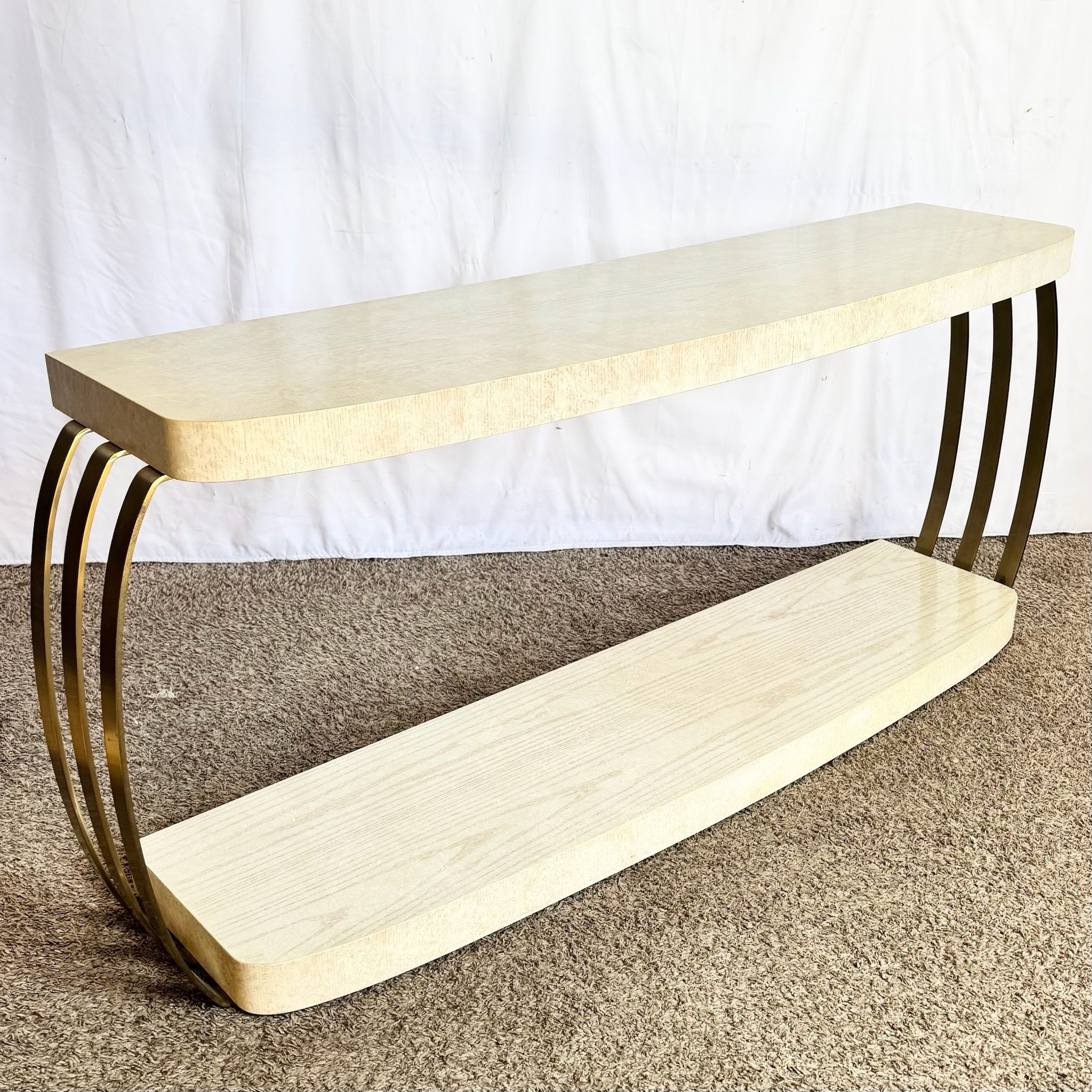 Postmodern Brushed Brass and Cerused Oak Console Table by Henredon