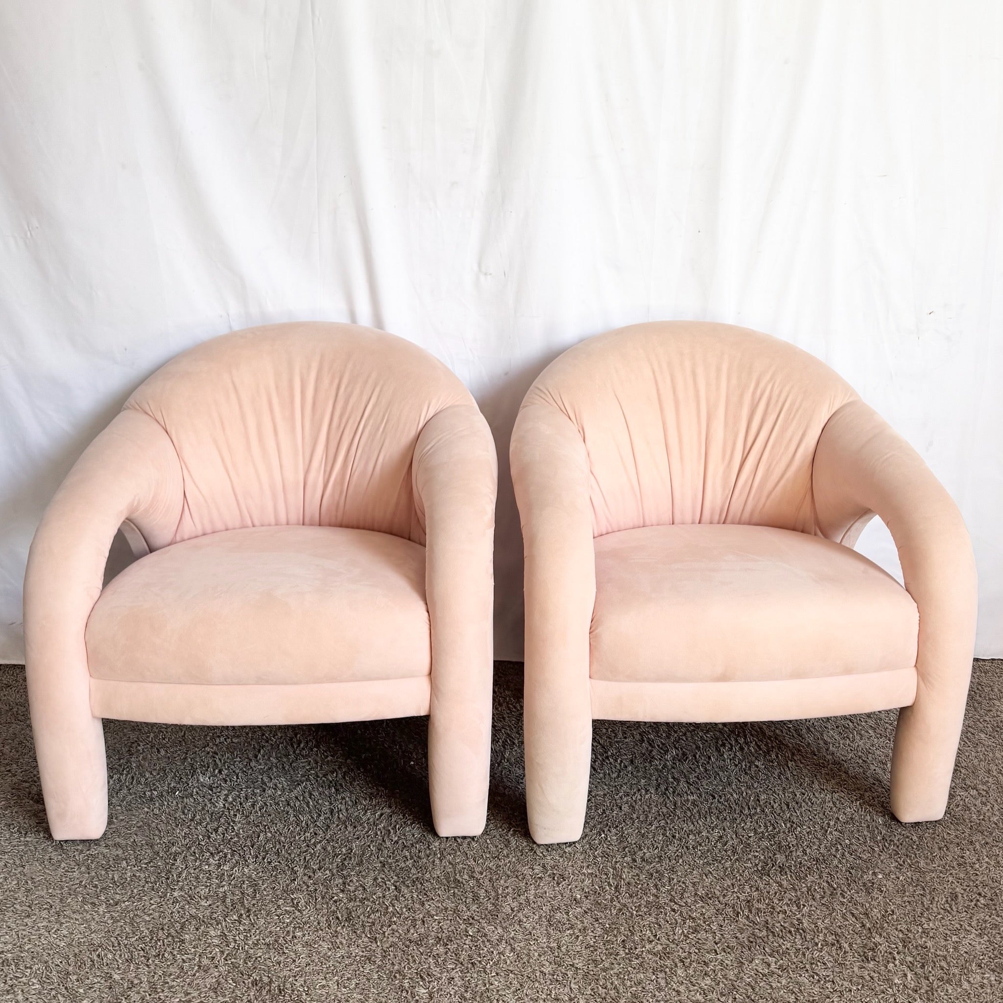 Postmodern Sculpted Pink Lounge Chairs - A Pair