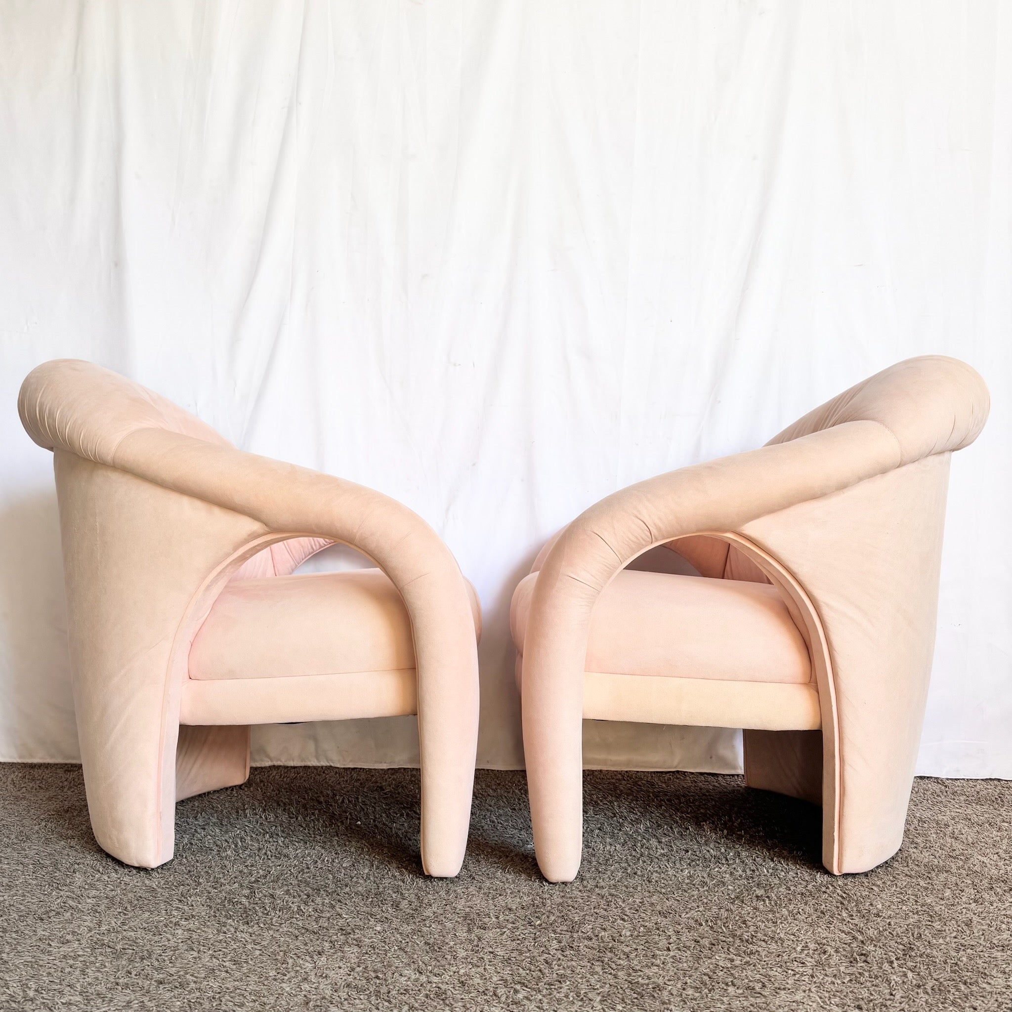 Postmodern Sculpted Pink Lounge Chairs - A Pair
