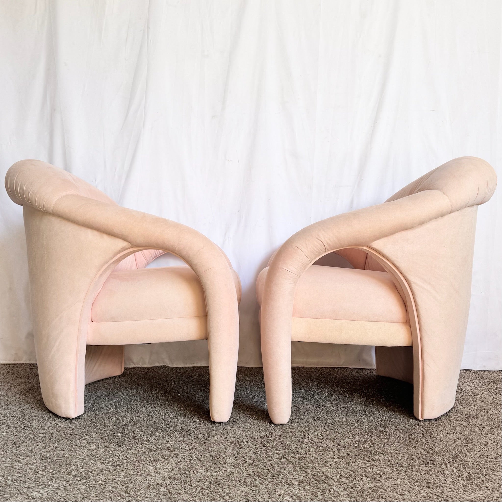 Postmodern Sculpted Pink Lounge Chairs - A Pair