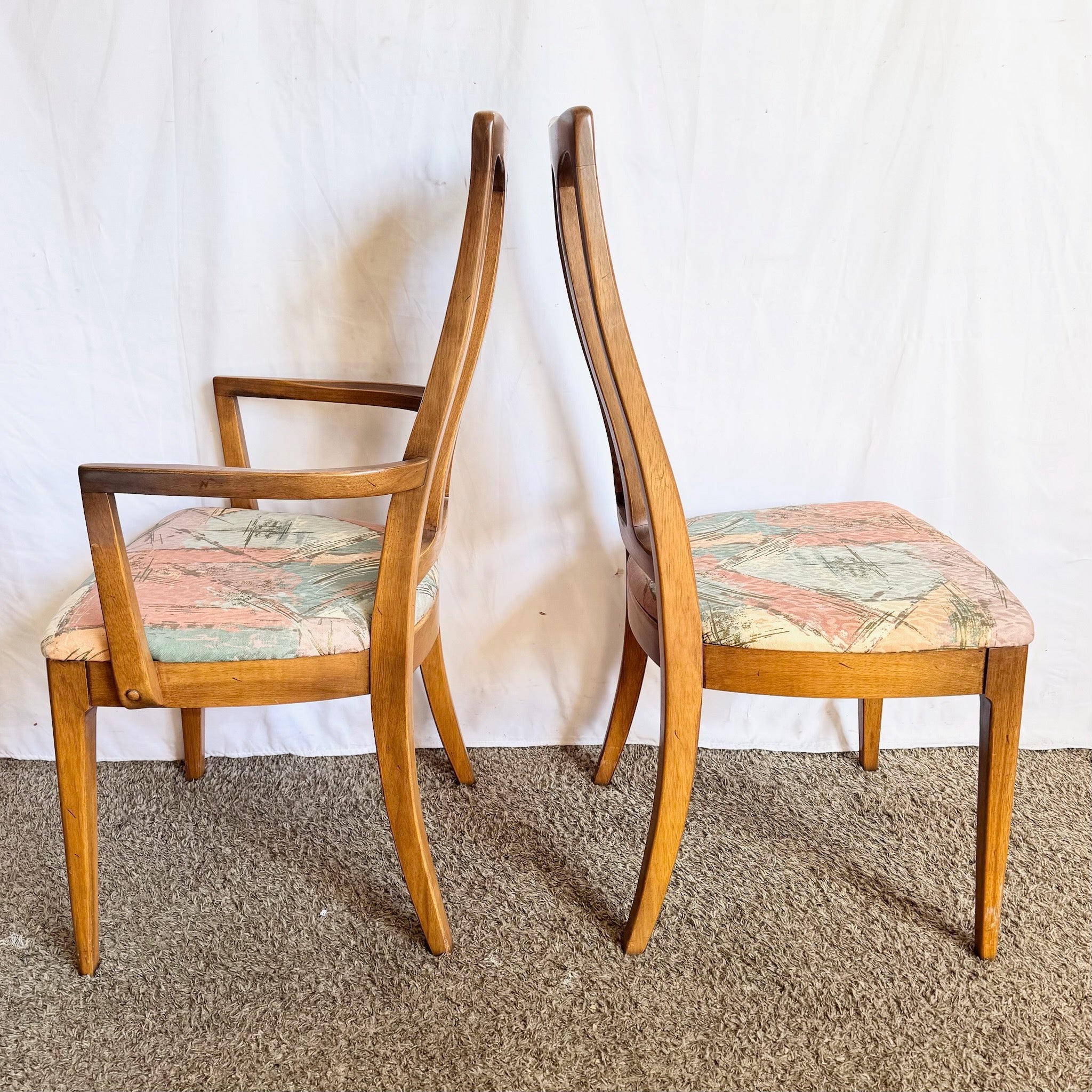 Mid Century Modern Walnut Cane Back Dining Chairs - Set of 6