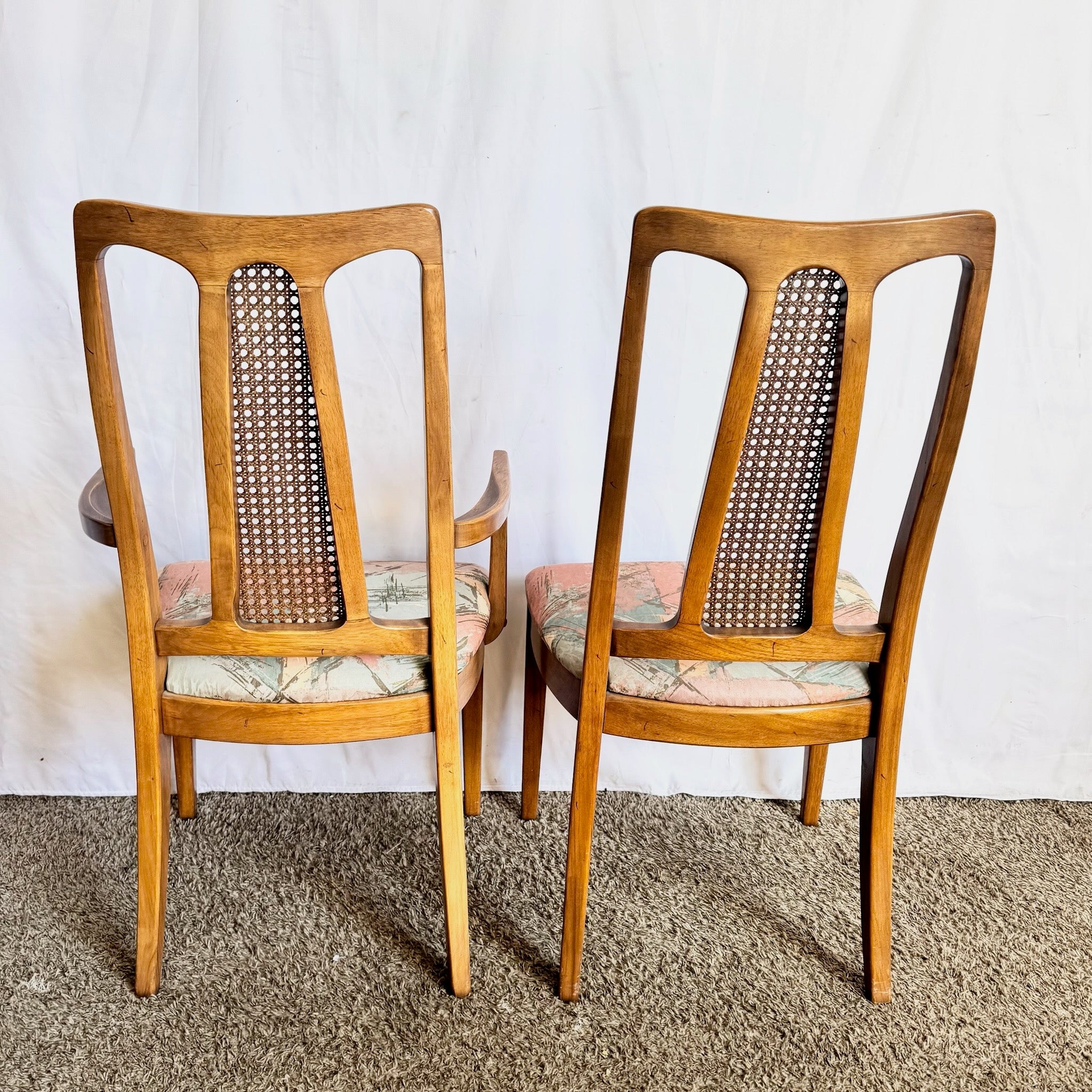 Mid Century Modern Walnut Cane Back Dining Chairs - Set of 6