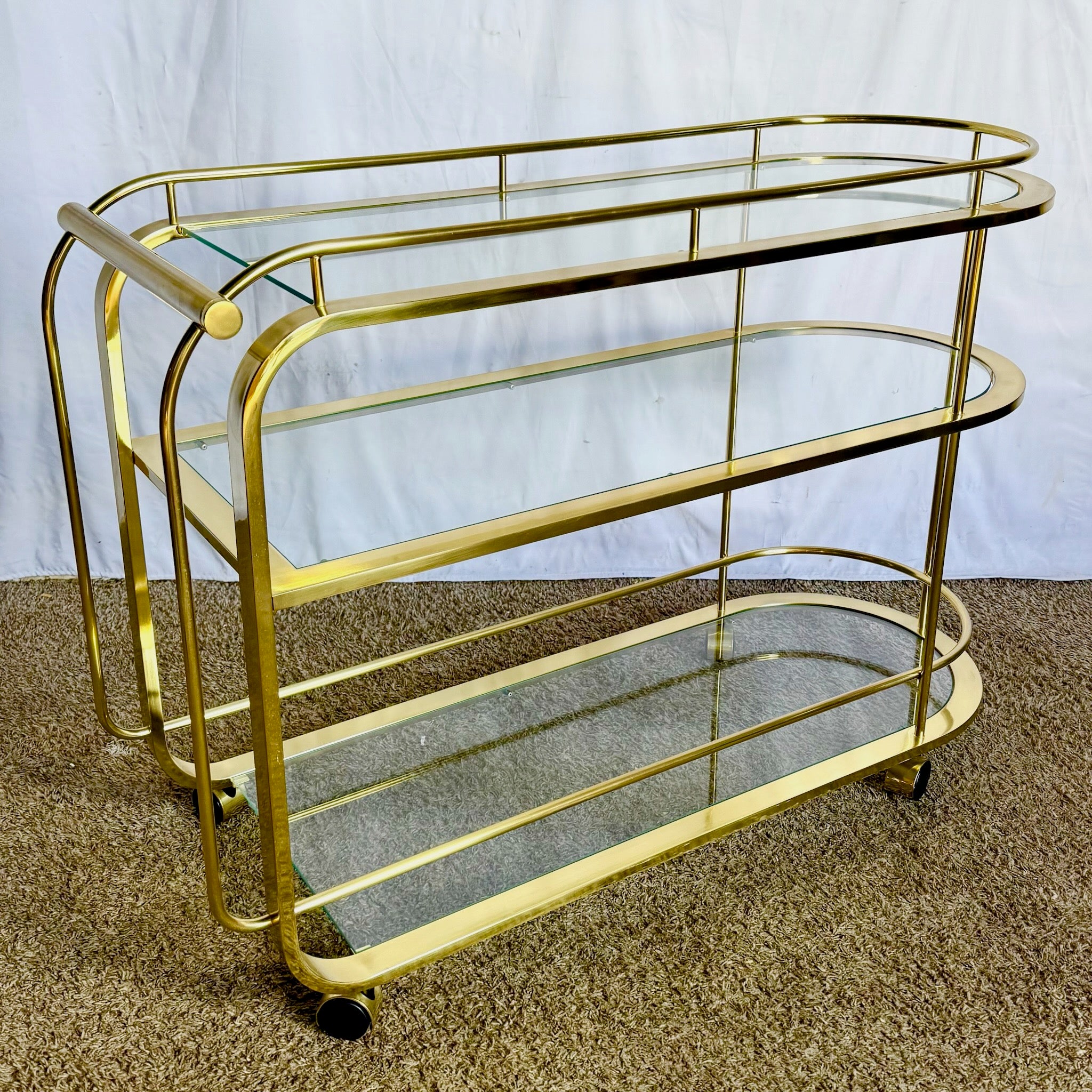 Hollywood Regency Gold 3 Tier Bar Cart on Casters