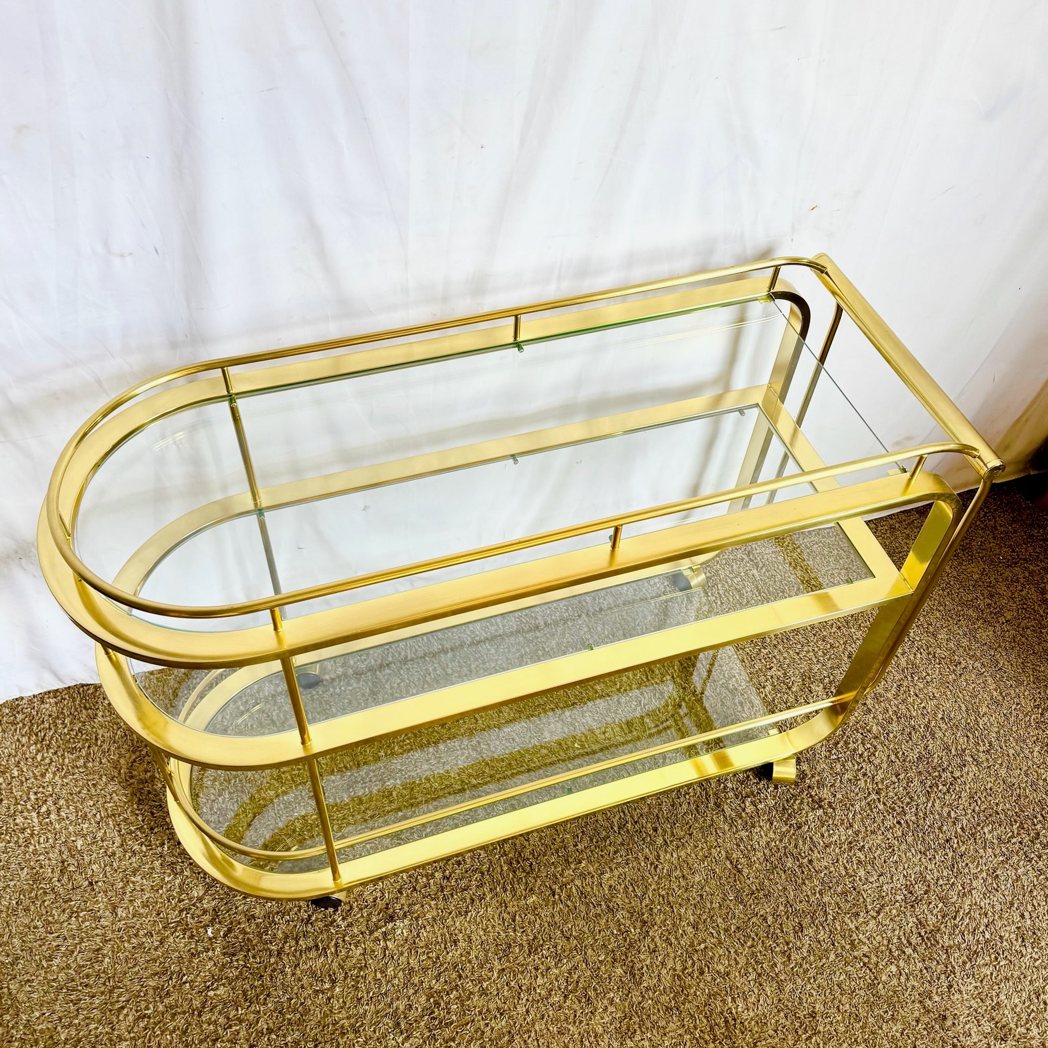 Hollywood Regency Gold 3 Tier Bar Cart on Casters