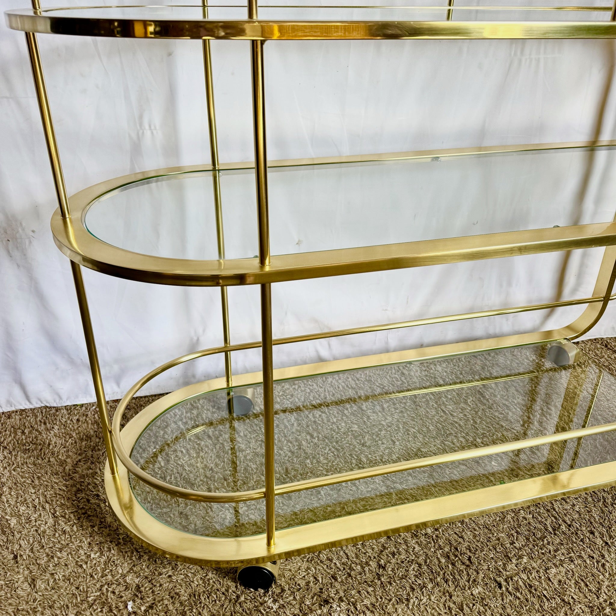 Hollywood Regency Gold 3 Tier Bar Cart on Casters