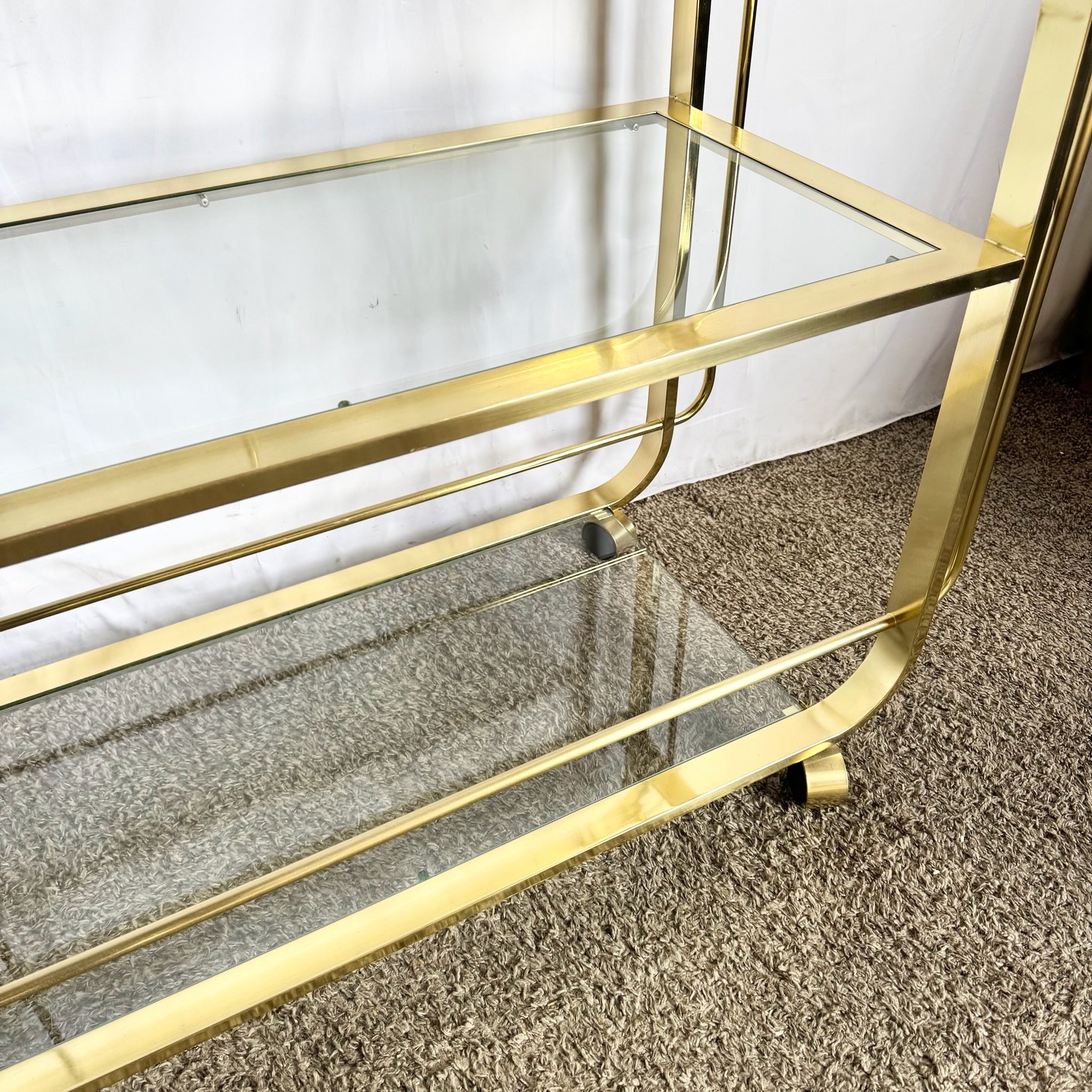 Hollywood Regency Gold 3 Tier Bar Cart on Casters