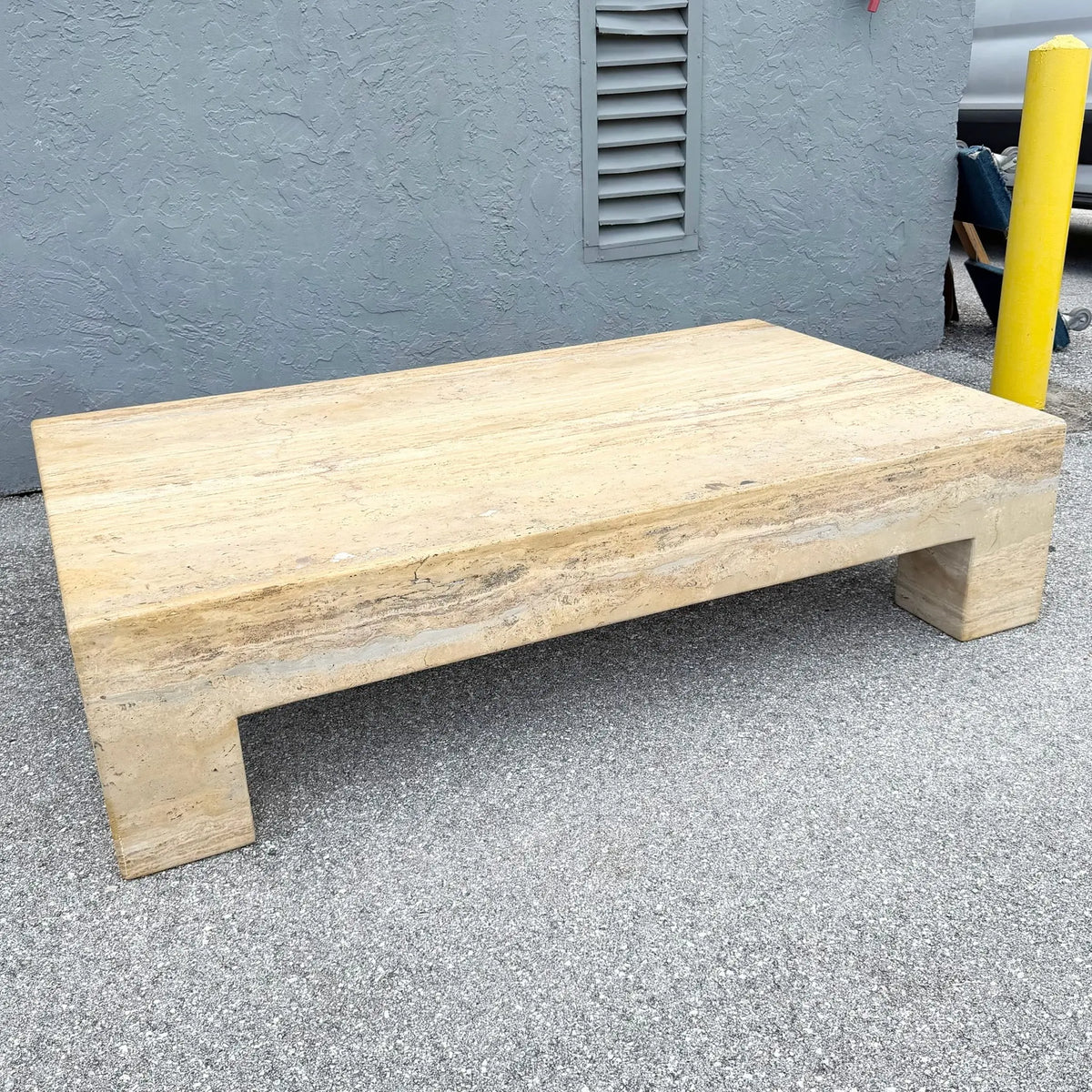 Vintage Rectangular "Monolithic" Travertine Coffee Table Dolphin & Flamingo