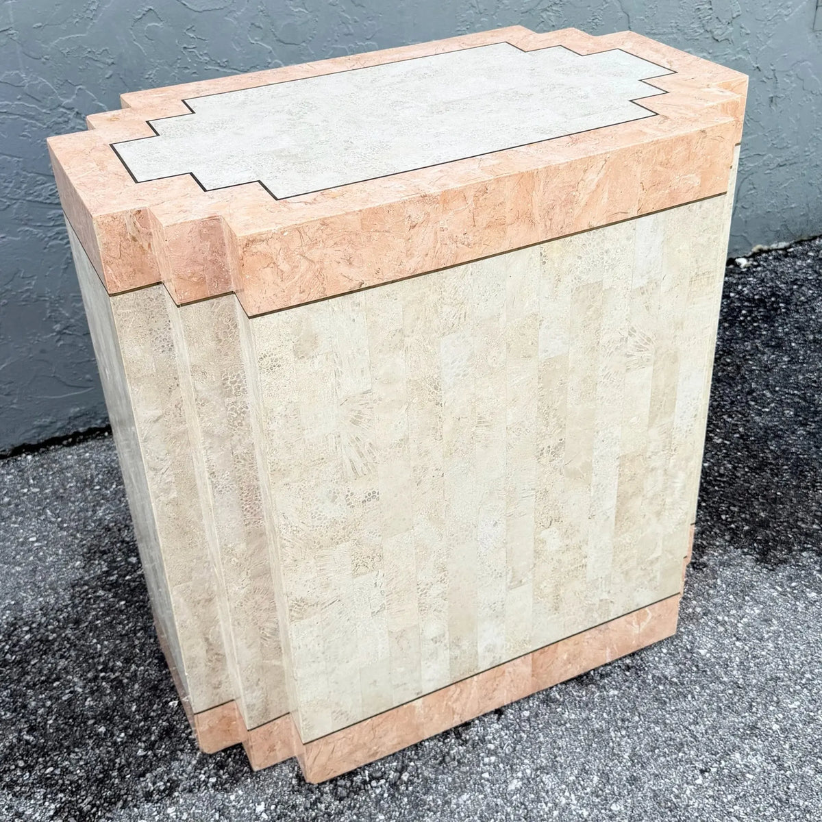 Postmodern Tessellated Stone Table Base and Pedestal Dolphin & Flamingo