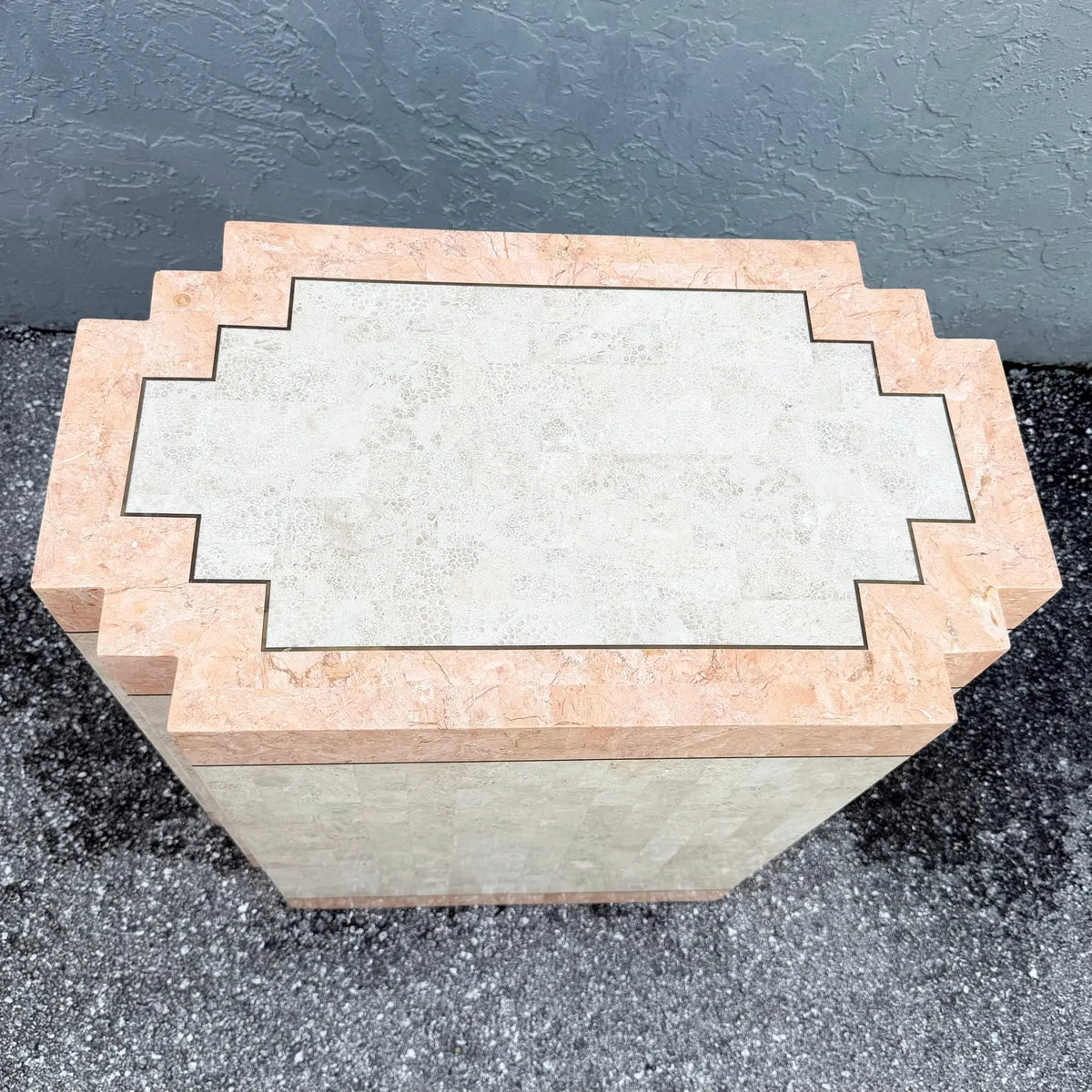 Postmodern Tessellated Stone Table Base and Pedestal Dolphin & Flamingo