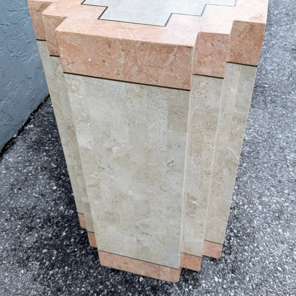 Postmodern Tessellated Stone Table Base and Pedestal Dolphin & Flamingo