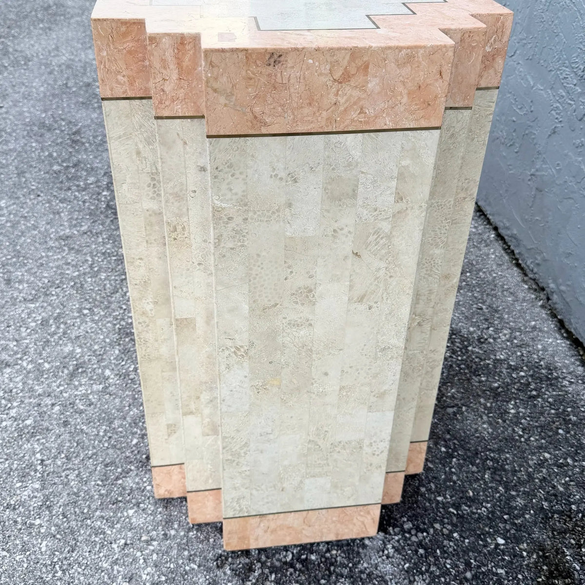 Postmodern Tessellated Stone Table Base and Pedestal Dolphin & Flamingo