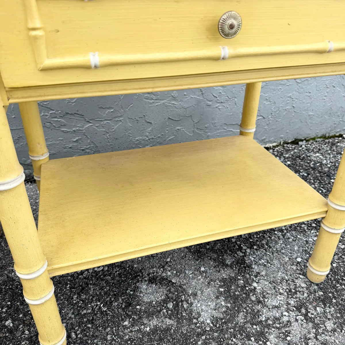 Pair of Faux Bamboo Nightstands Attributed to Thomasville Dolphin & Flamingo