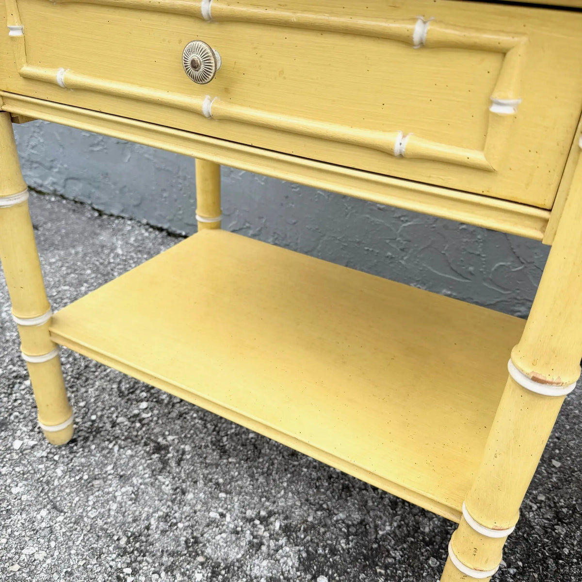 Pair of Faux Bamboo Nightstands Attributed to Thomasville Dolphin & Flamingo