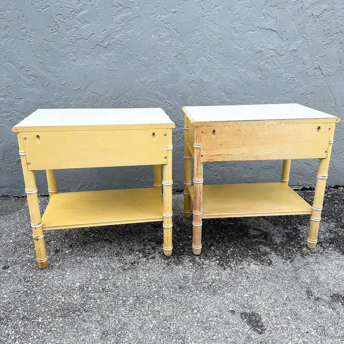 Pair of Faux Bamboo Nightstands Attributed to Thomasville Dolphin & Flamingo