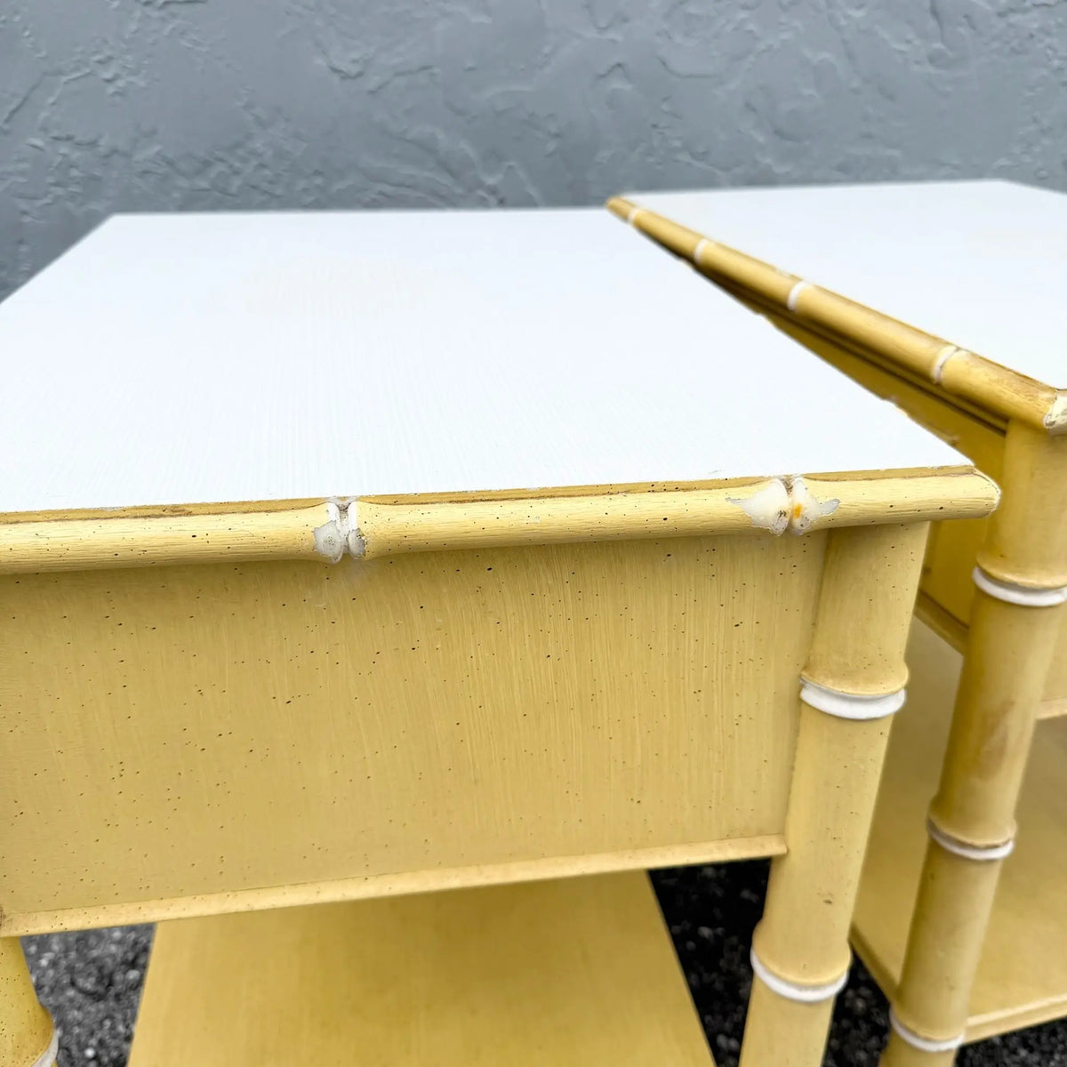 Pair of Faux Bamboo Nightstands Attributed to Thomasville Dolphin & Flamingo