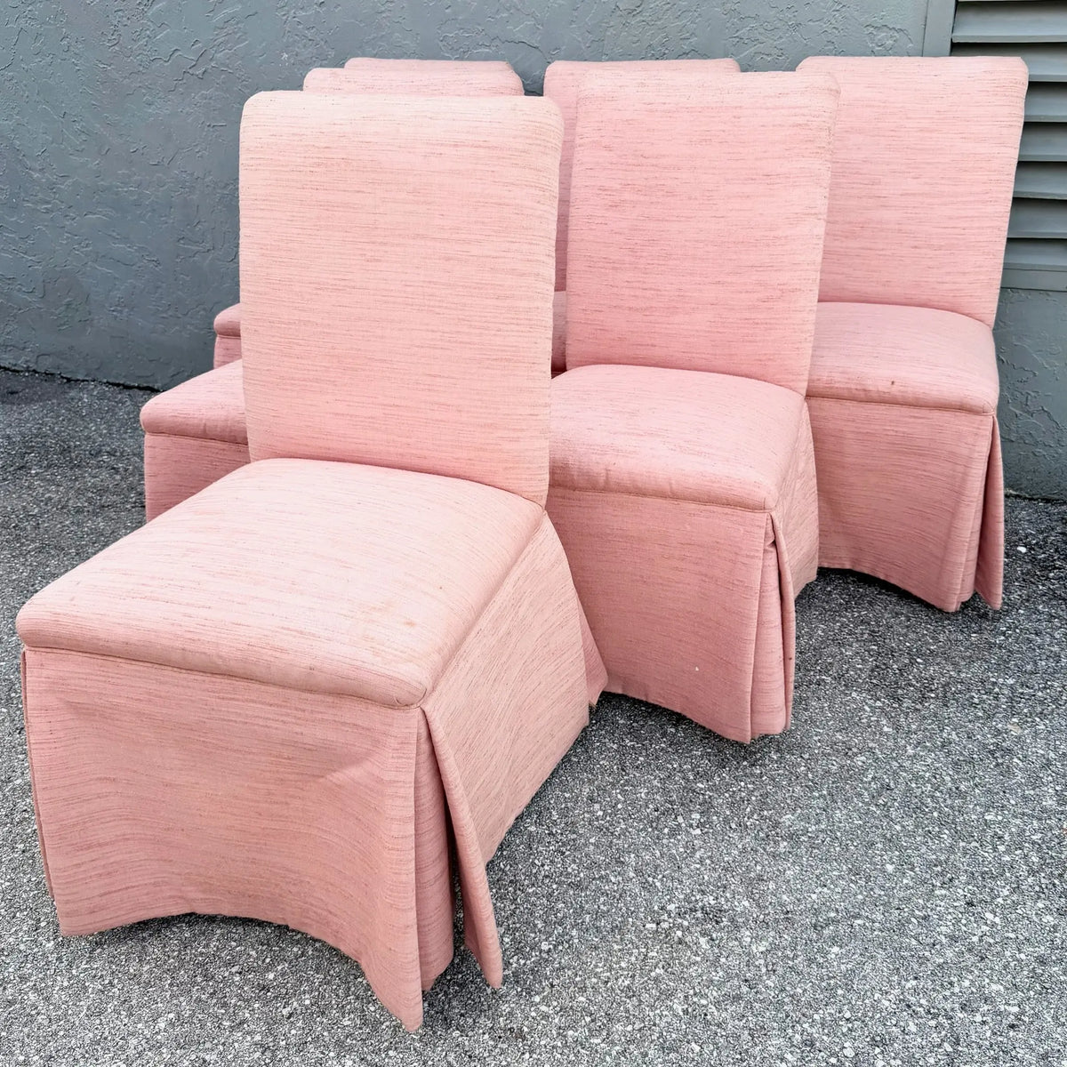 Set of 6 Postmodern Pink Parsons Dining Chairs Dolphin & Flamingo