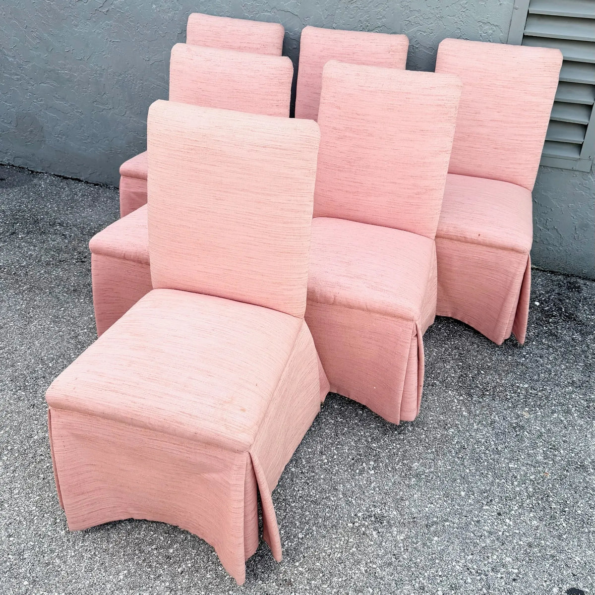 Set of 6 Postmodern Pink Parsons Dining Chairs Dolphin & Flamingo