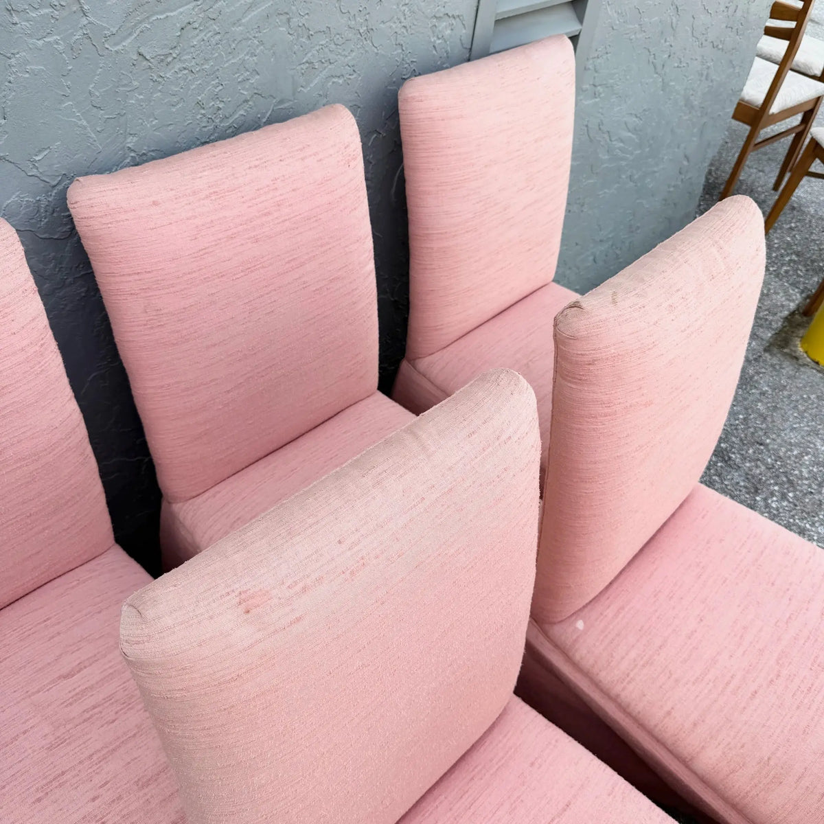 Set of 6 Postmodern Pink Parsons Dining Chairs Dolphin & Flamingo