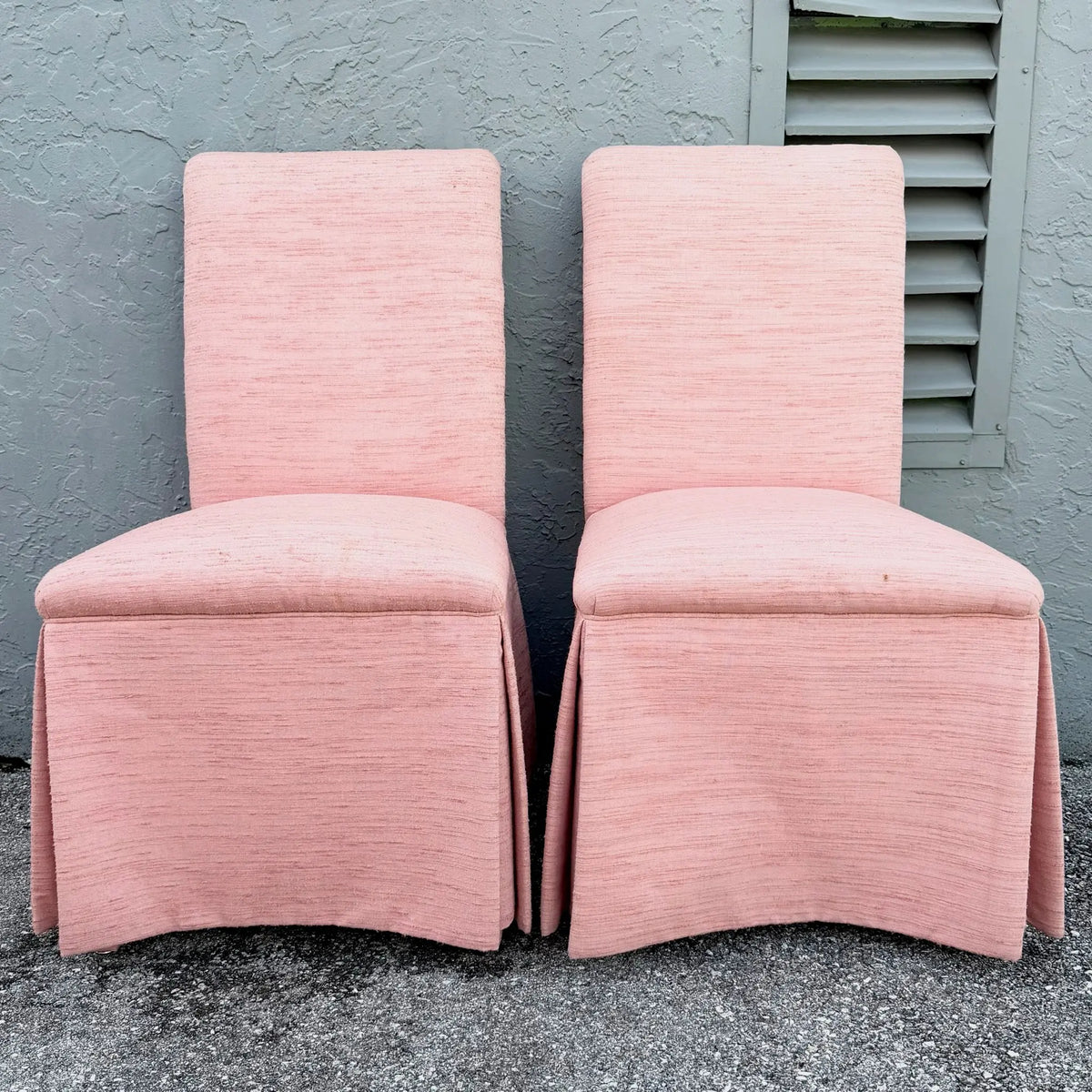 Set of 6 Postmodern Pink Parsons Dining Chairs Dolphin & Flamingo
