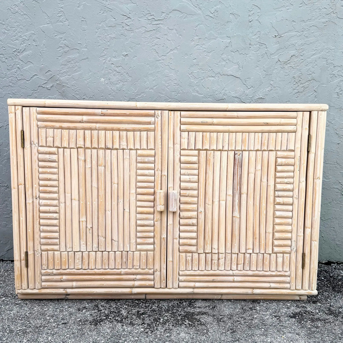 Boho Chic Rattan Credenza with Decorative Right Side Dolphin & Flamingo