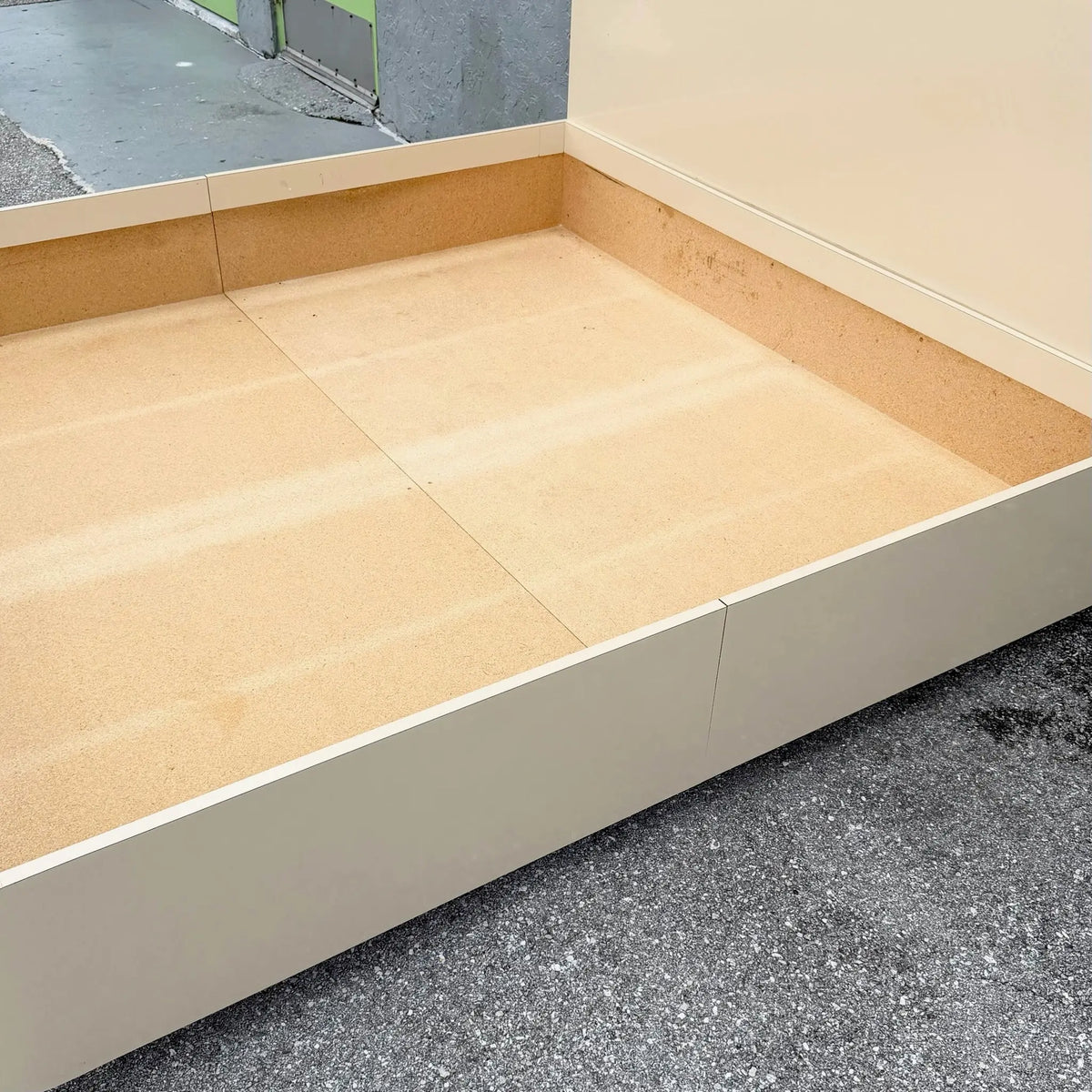 Postmodern Cream Lacquer Laminate King Size Bed Frame Dolphin & Flamingo