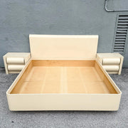 Postmodern Cream Lacquer Laminate King Size Bed Frame Dolphin & Flamingo