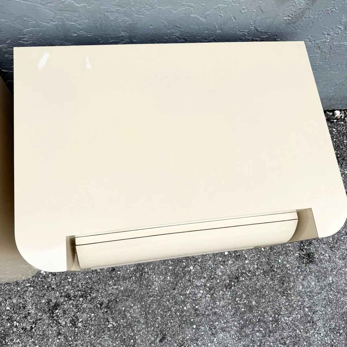Pair of Postmodern Cream Bullnose Nightstands Dolphin & Flamingo