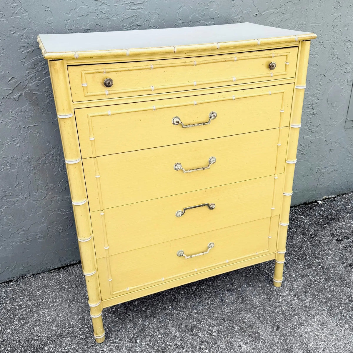 Thomasville Coastal Faux Bamboo Highboy Dresser Dolphin & Flamingo