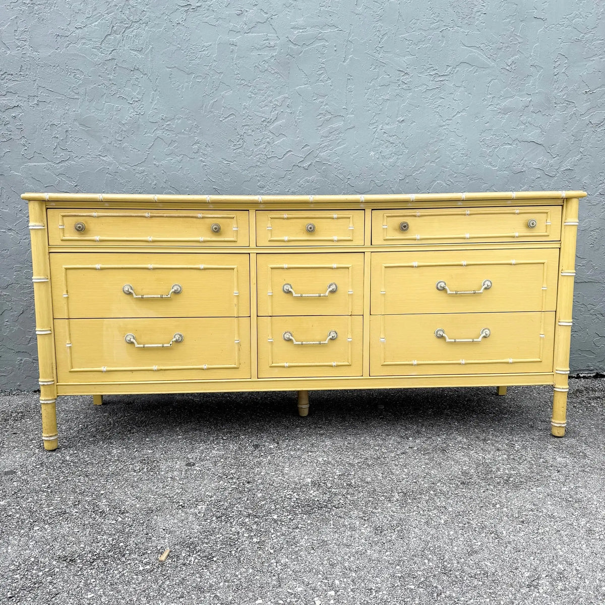 Vintage Coastal Faux Bamboo Dresser With Mirror by Thomasville Dolphin & Flamingo