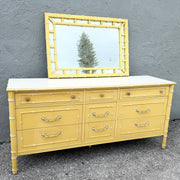 Vintage Coastal Faux Bamboo Dresser With Mirror by Thomasville Dolphin & Flamingo