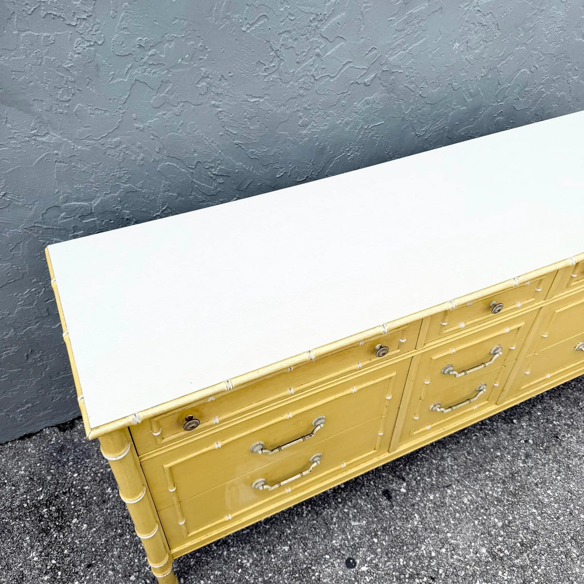 Vintage Coastal Faux Bamboo Dresser With Mirror by Thomasville Dolphin & Flamingo