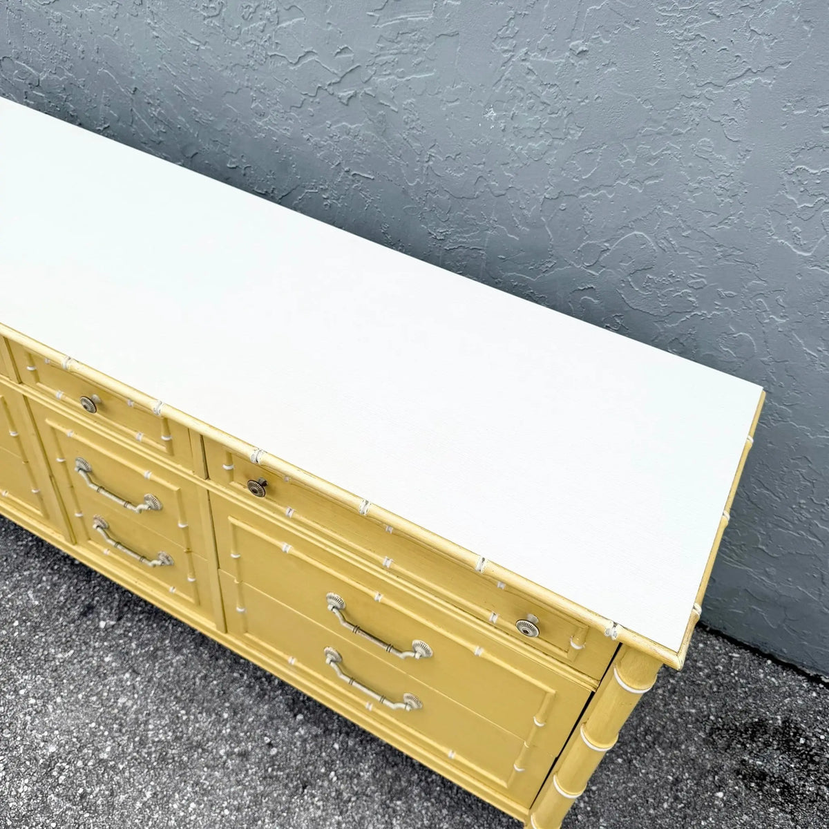 Vintage Coastal Faux Bamboo Dresser With Mirror by Thomasville Dolphin & Flamingo